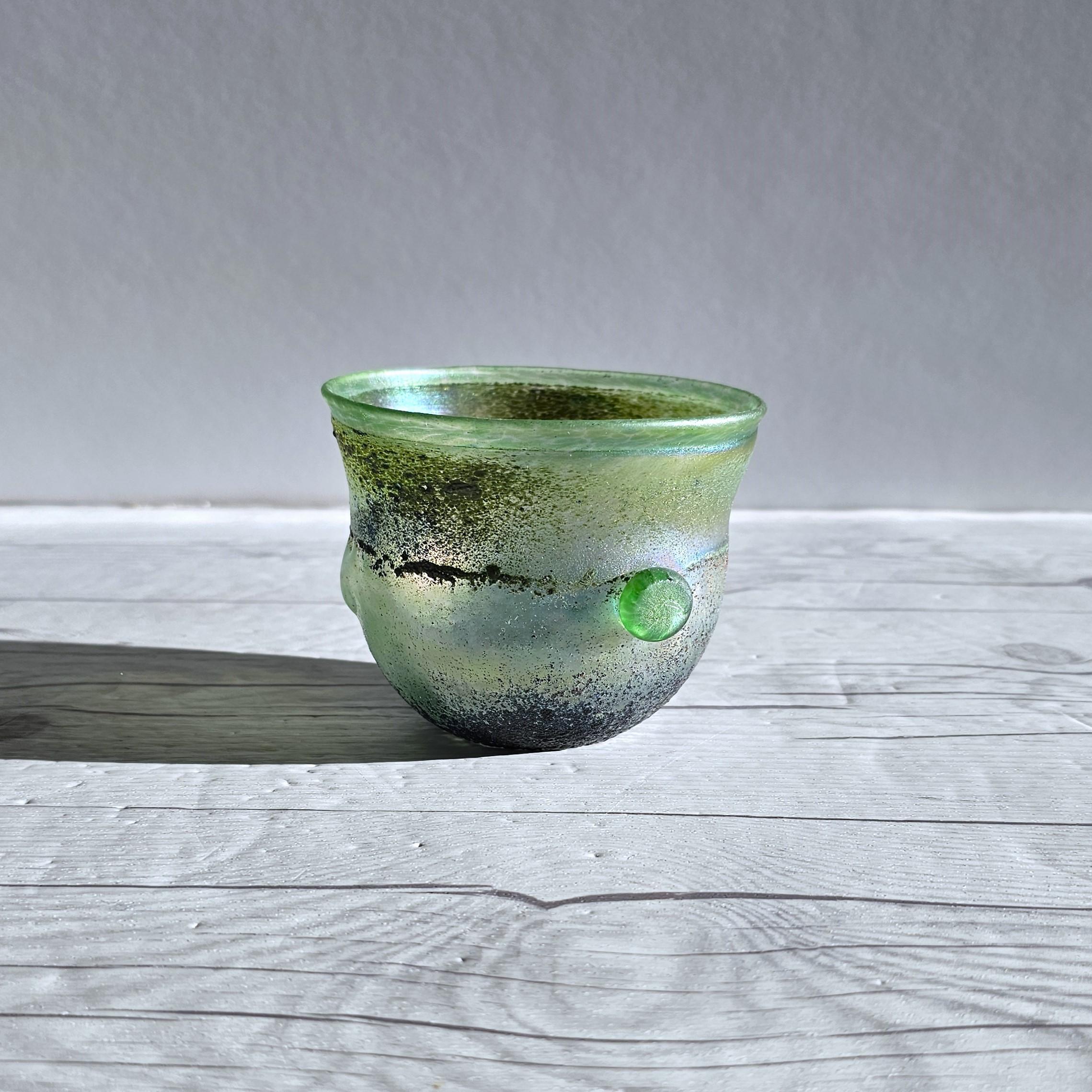 Bertil Vallien for Boda Glassworks, Iridescent Sandblast Art Glass Bowl, Unique For Sale 4