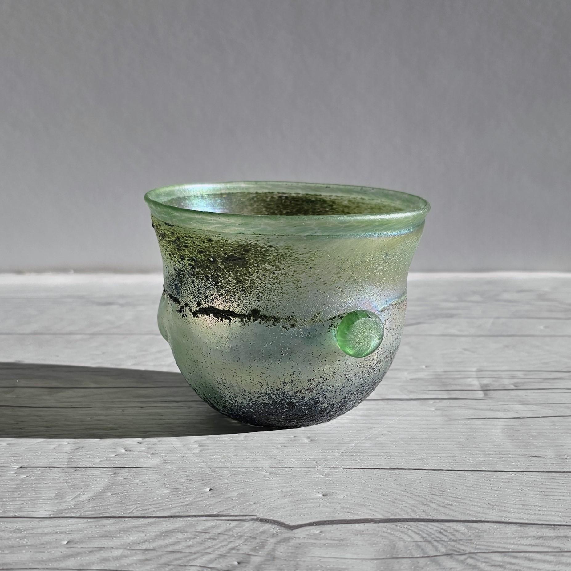 Bertil Vallien for Boda Glassworks, Iridescent Sandblast Art Glass Bowl, Unique For Sale 5