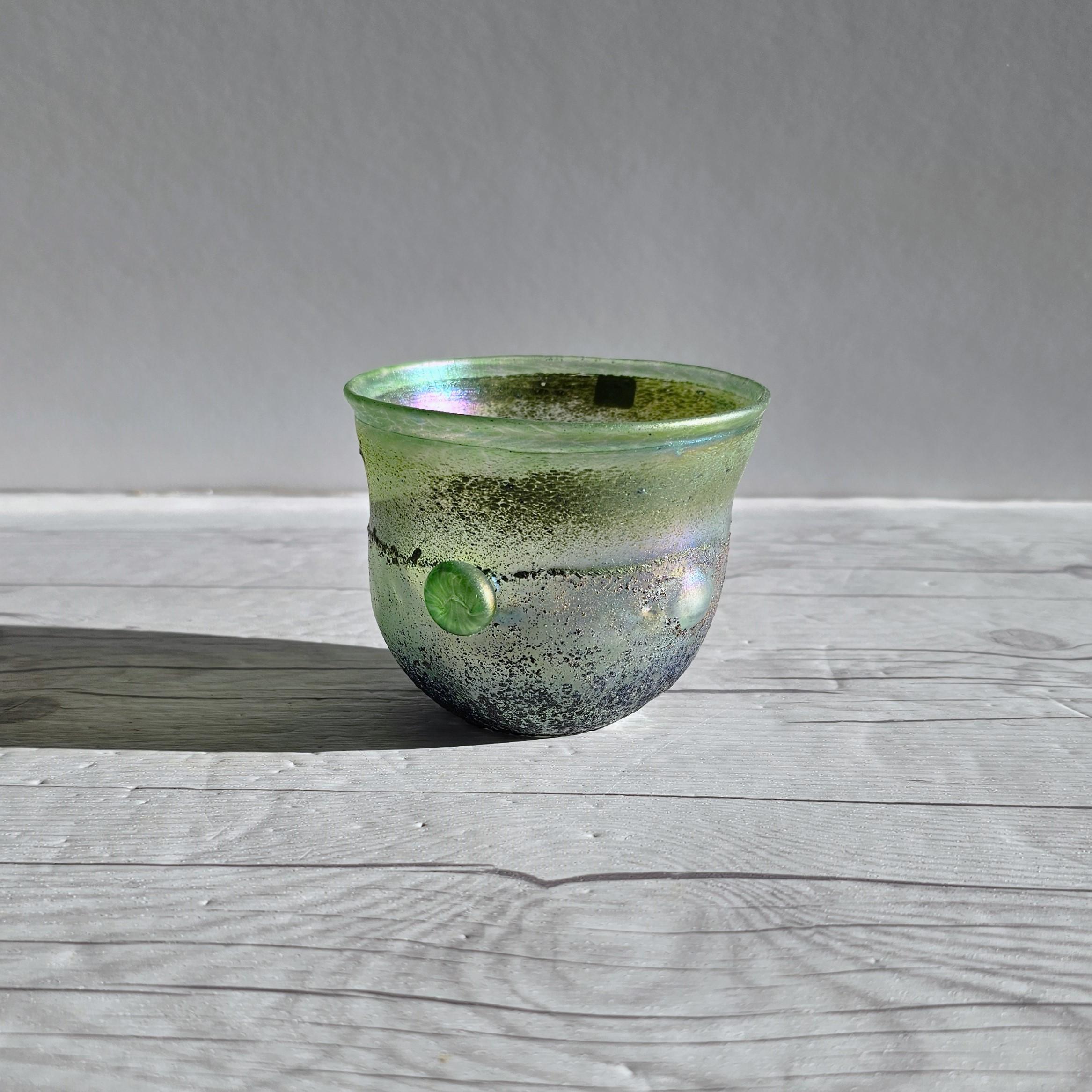 Bertil Vallien for Boda Glassworks, Iridescent Sandblast Art Glass Bowl, Unique For Sale 6