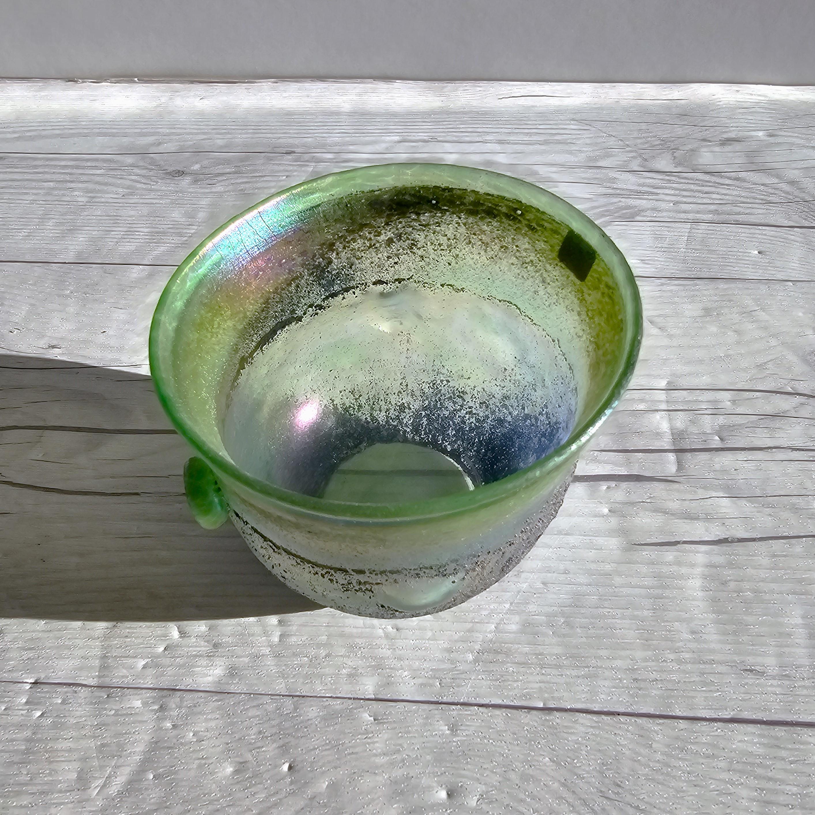 Bertil Vallien for Boda Glassworks, Iridescent Sandblast Art Glass Bowl, Unique For Sale 7