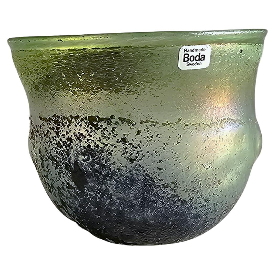 Bertil Vallien for Boda Glassworks, Iridescent Sandblast Art Glass Bowl, Unique For Sale