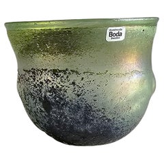 Retro Bertil Vallien for Boda Glassworks, Iridescent Sandblast Art Glass Bowl, Unique