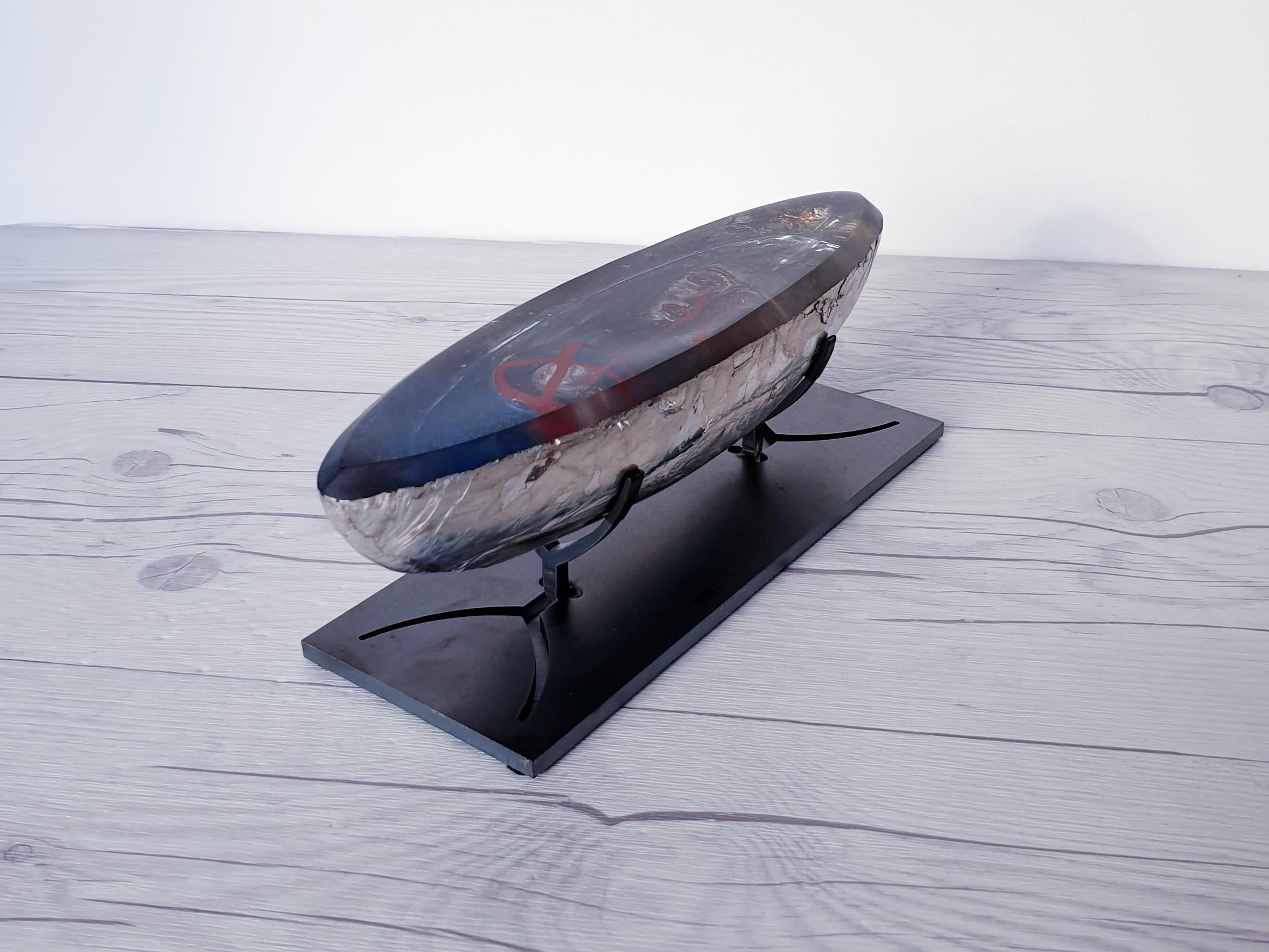 Bertil Vallien for Kosta Boda, Att. Silver Boat Series, Art Glass Sculpture For Sale 4