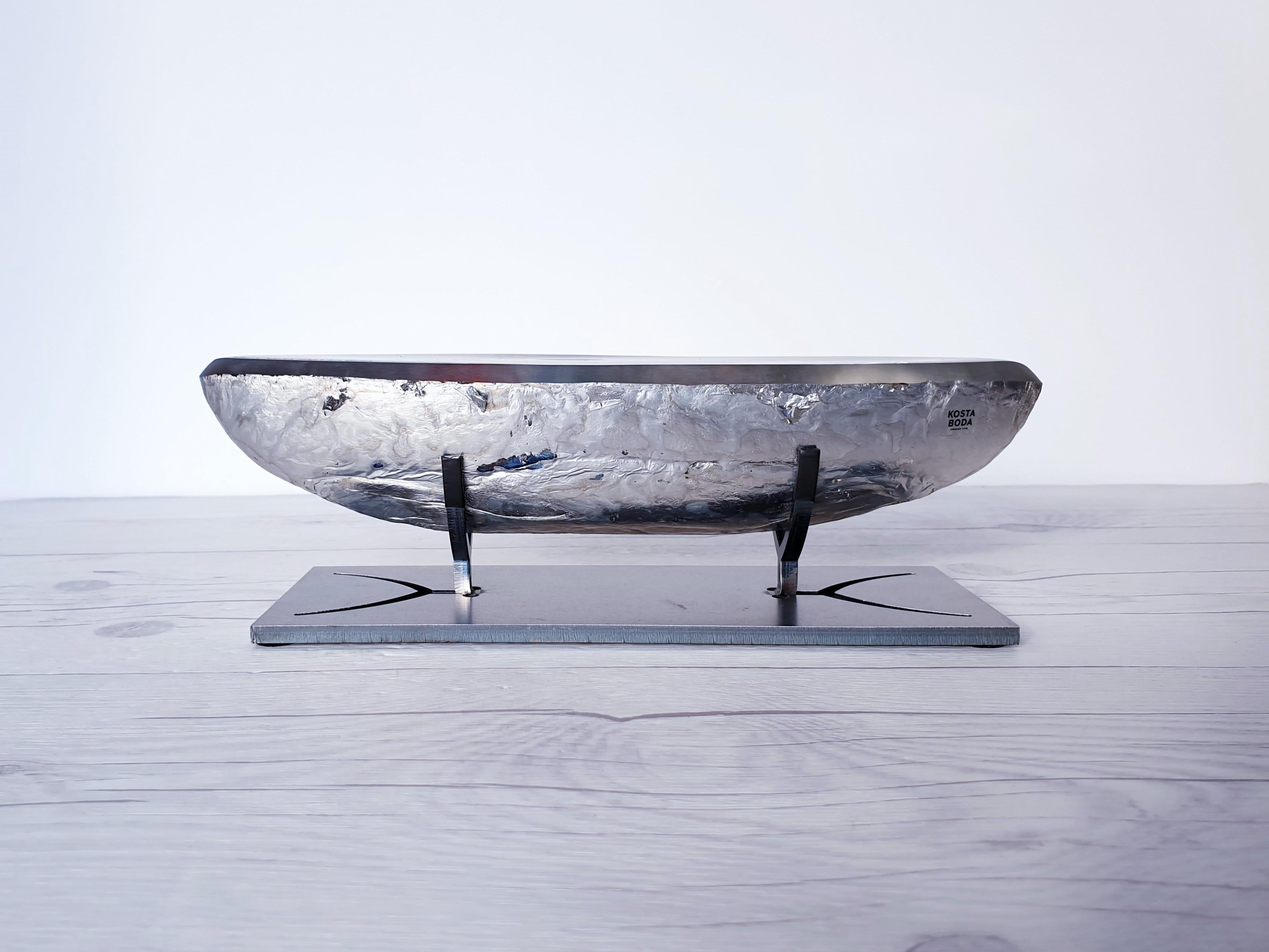Bertil Vallien for Kosta Boda, Att. Silver Boat Series, Art Glass Sculpture For Sale 5