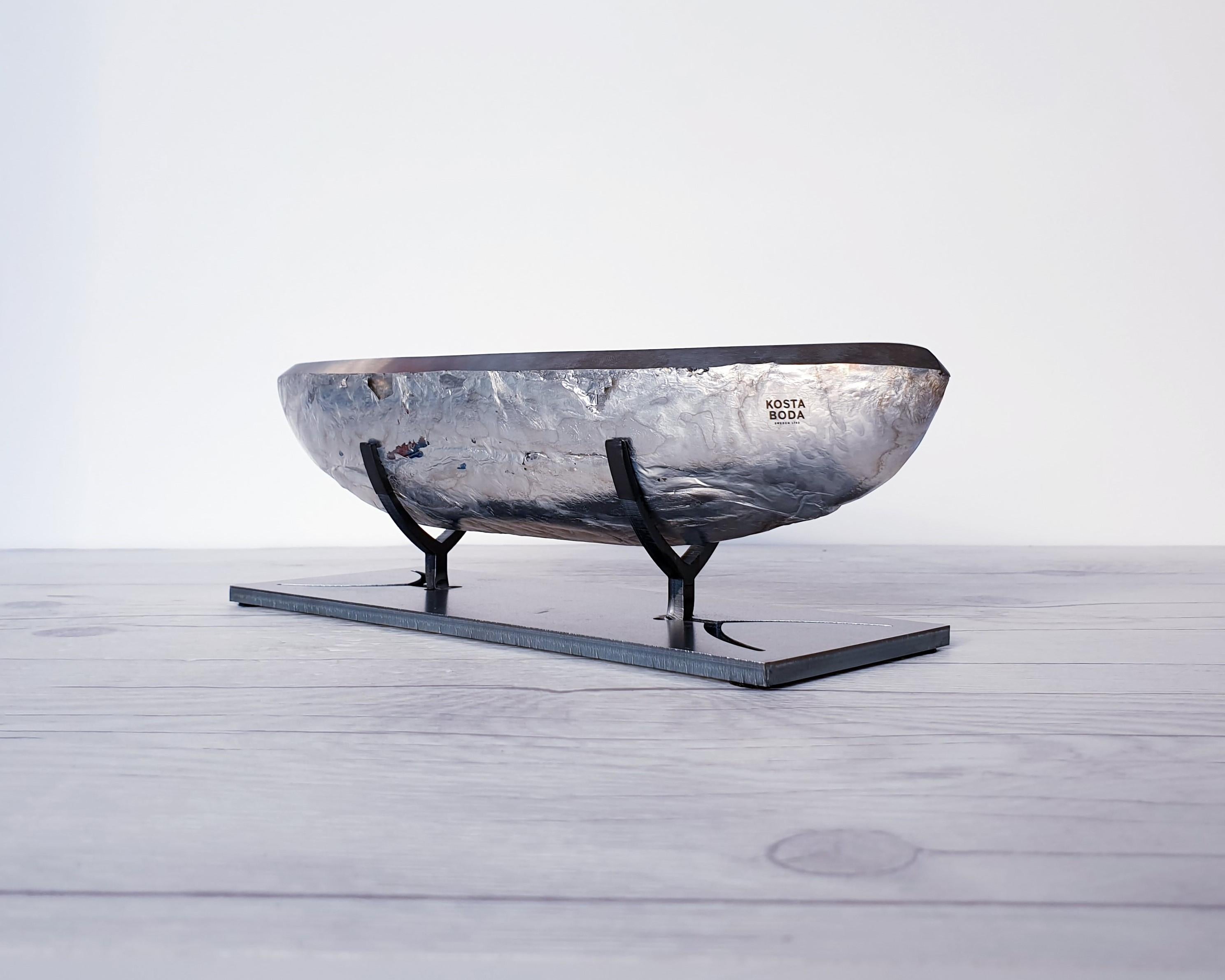 Bertil Vallien for Kosta Boda, Att. Silver Boat Series, Art Glass Sculpture For Sale 6