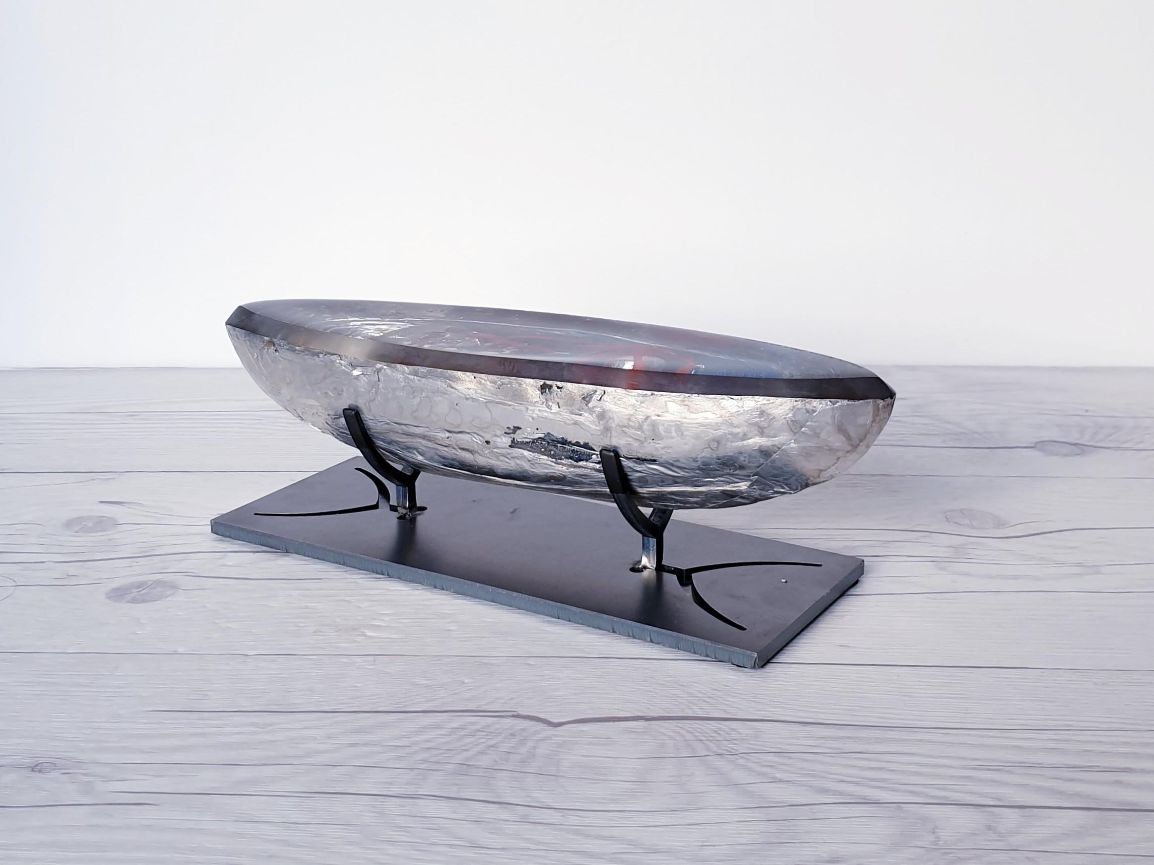 Bertil Vallien for Kosta Boda, Att. Silver Boat Series, Art Glass Sculpture For Sale 2