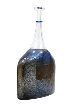 Bertil Vallien for Kosta Boda Blue Satellite Art Glass Bottle Signed 89253