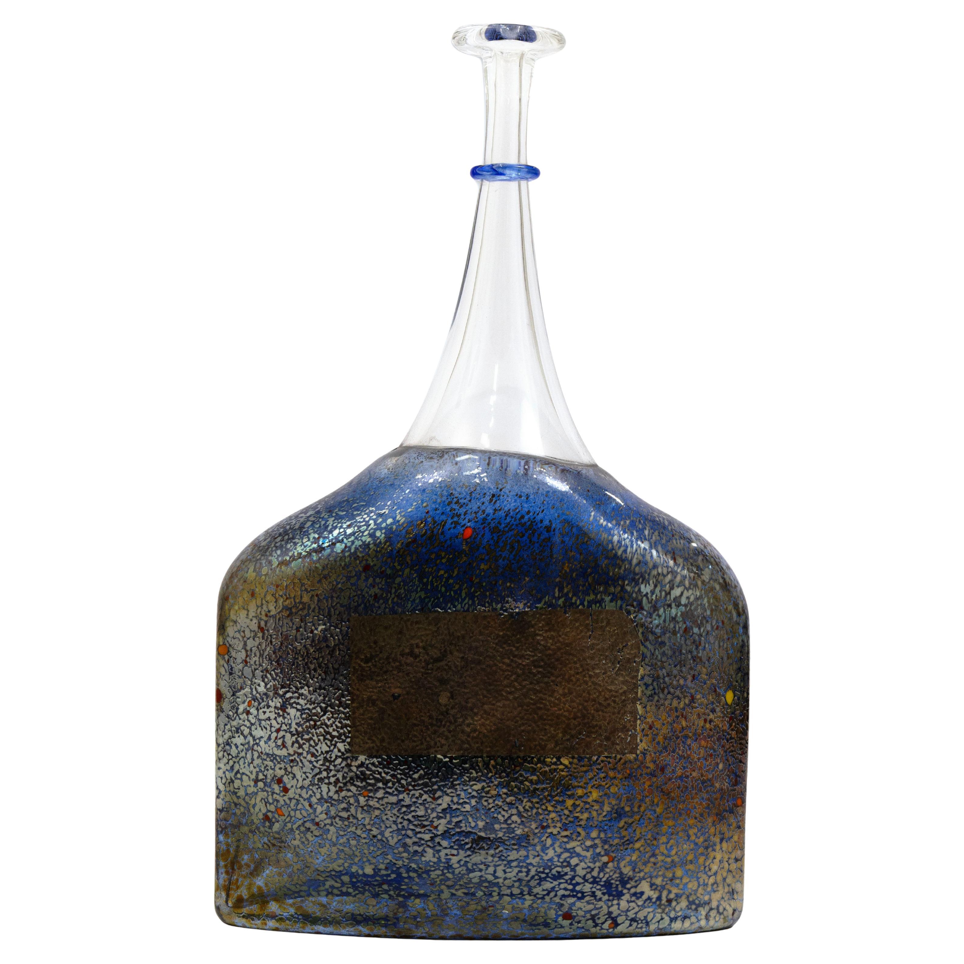 Bertil Vallien for Kosta Boda Blue Satellite Art Glass Bottle Signed 89253 For Sale