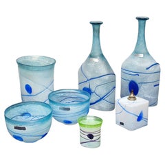 Bertil Vallien for Kosta Boda, “Galaxy Blue” Glass Collection, 1982 (Set of 7)