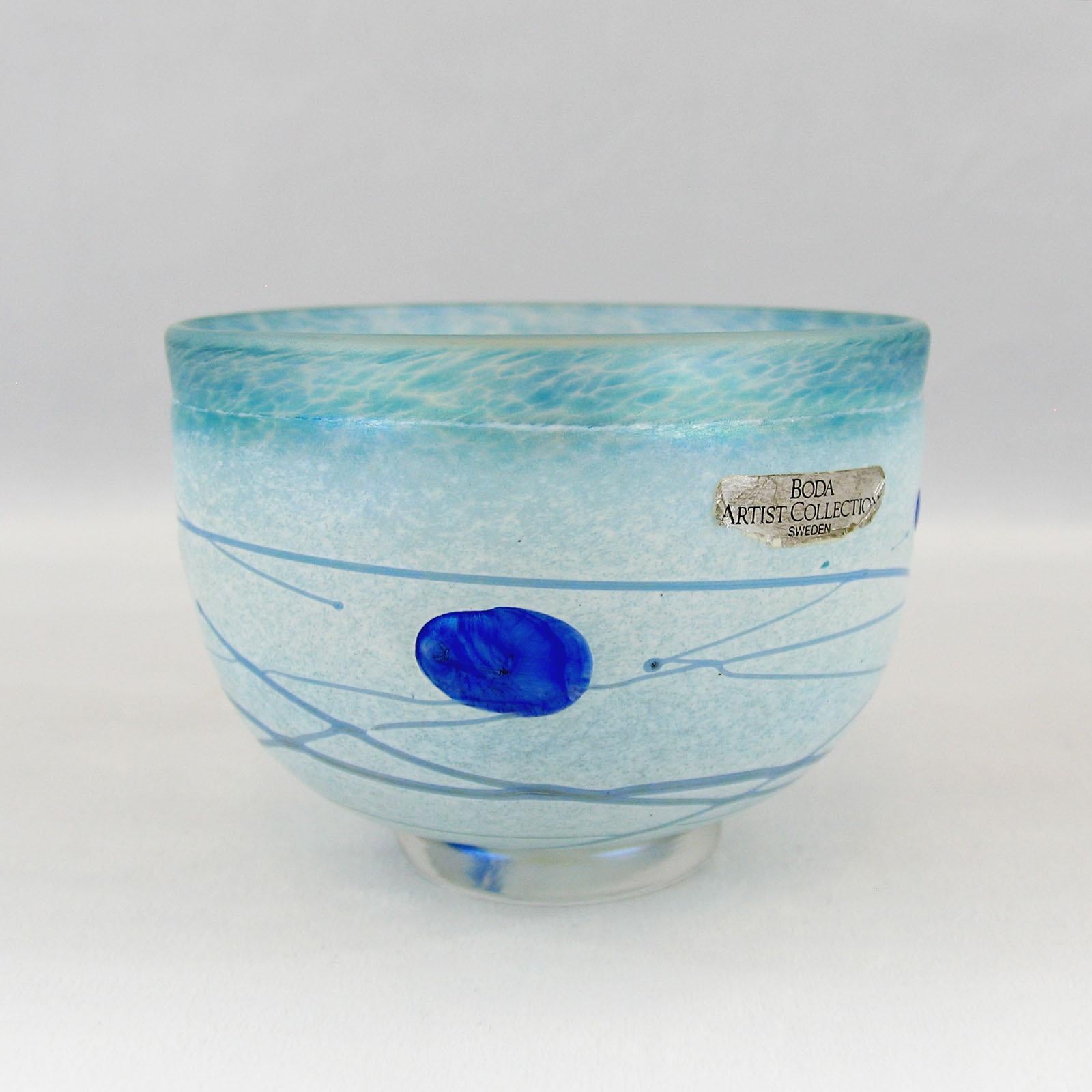 Swedish Bertil Vallien for Kosta Boda Mid-Century Blue Galaxy Glass Bowl, Sweden, 1990s For Sale