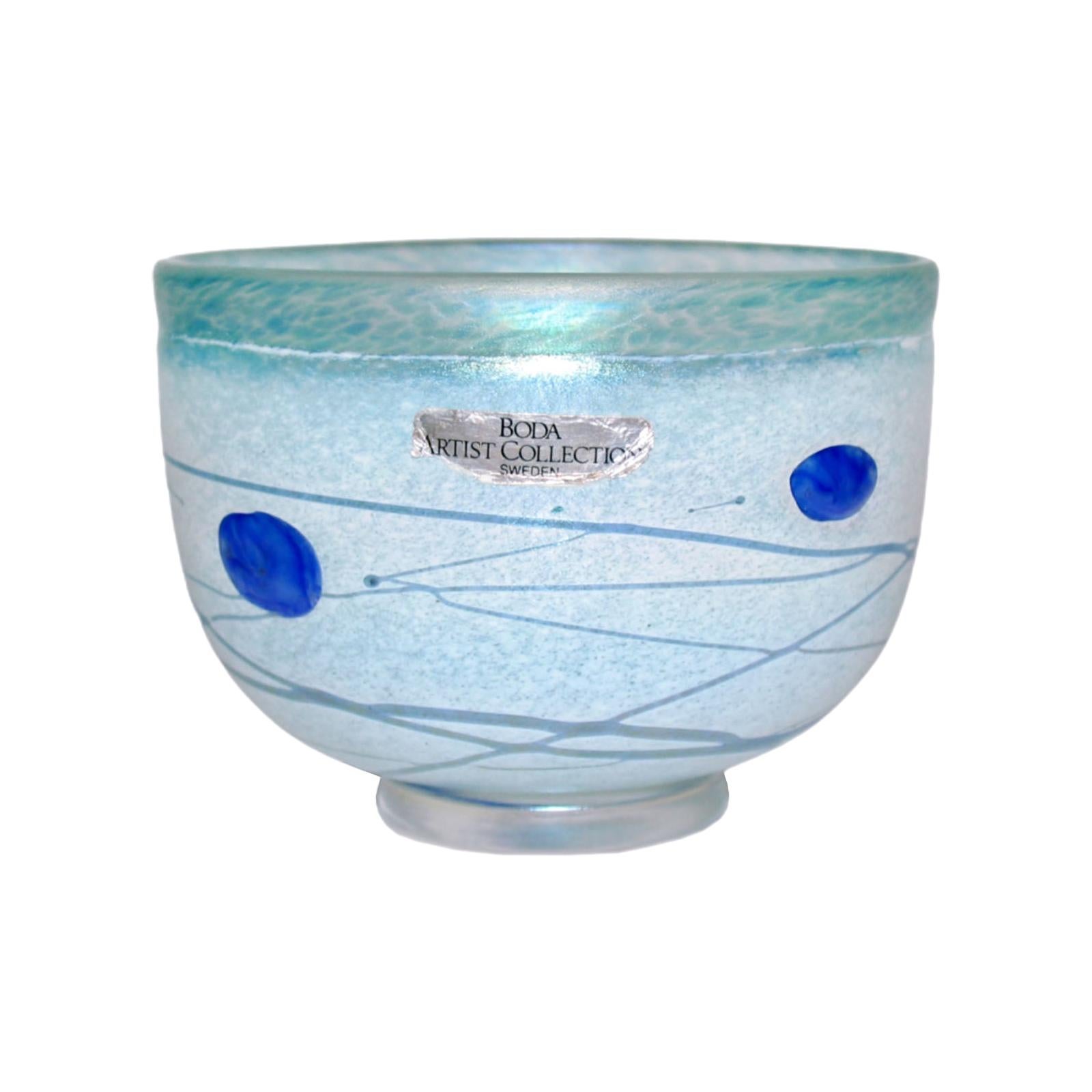 Bertil Vallien for Kosta Boda Mid-Century Blue Galaxy Glass Bowl, Sweden, 1990s For Sale