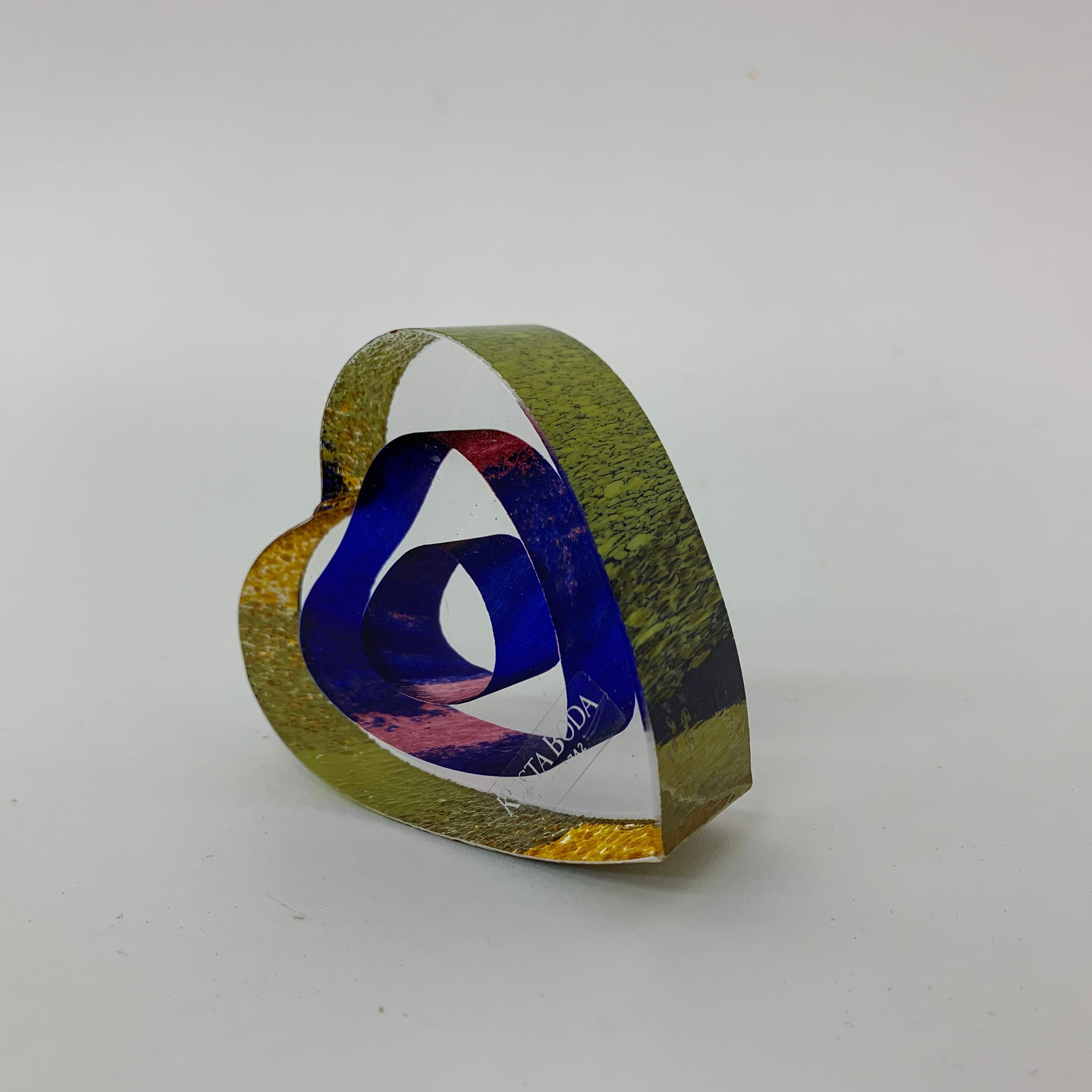 Glass Bertil Vallien for Kosta Boda Sweden Mini Sculpture My Heart, 1990's