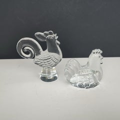 Bertil Vallien – Glass Rooster and Hen Figurines, Zoo Series, Boda Sweden