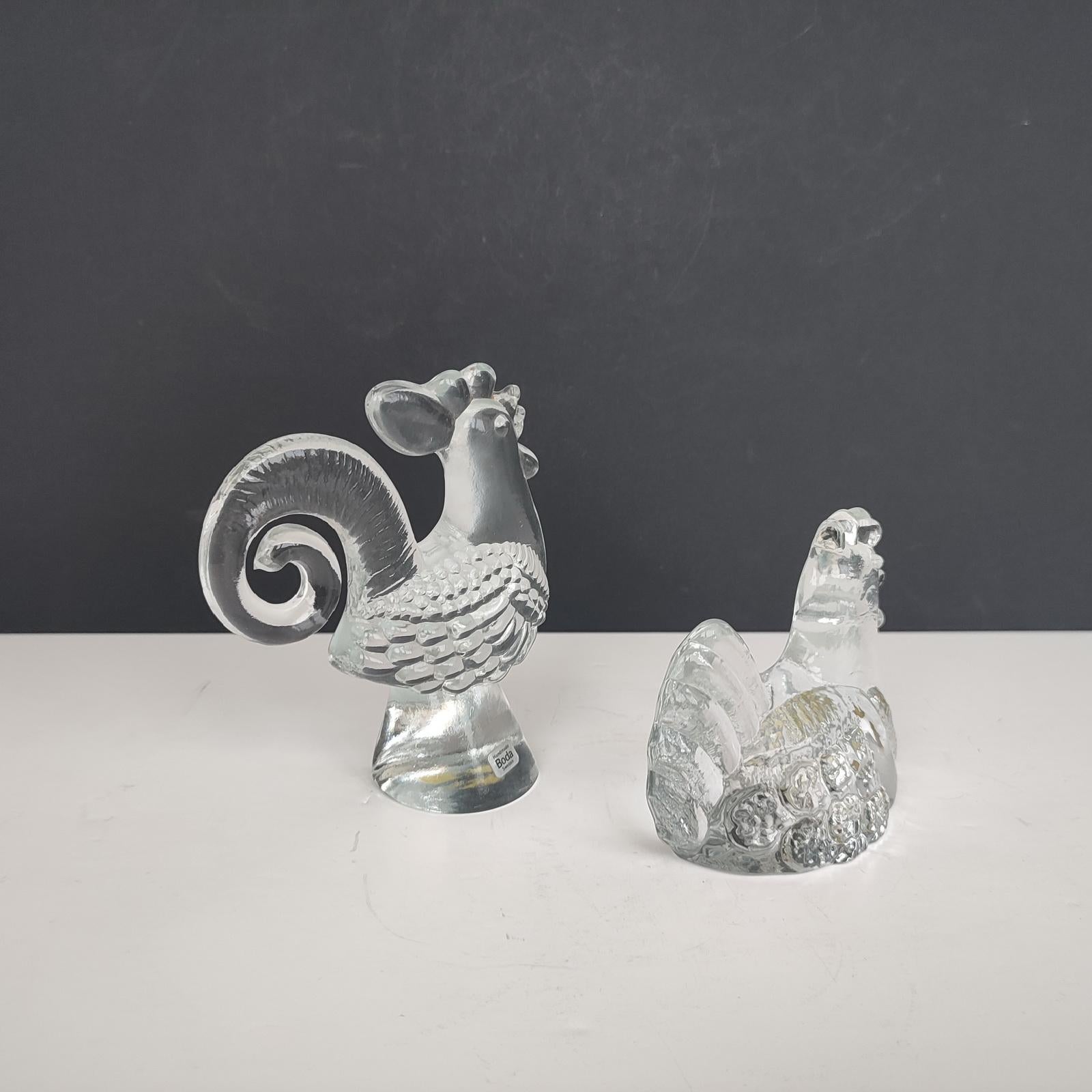 Suédois Bertil Vallien - Figurines en verre représentant un coq et une poule, série Zoo, Boda Suède en vente