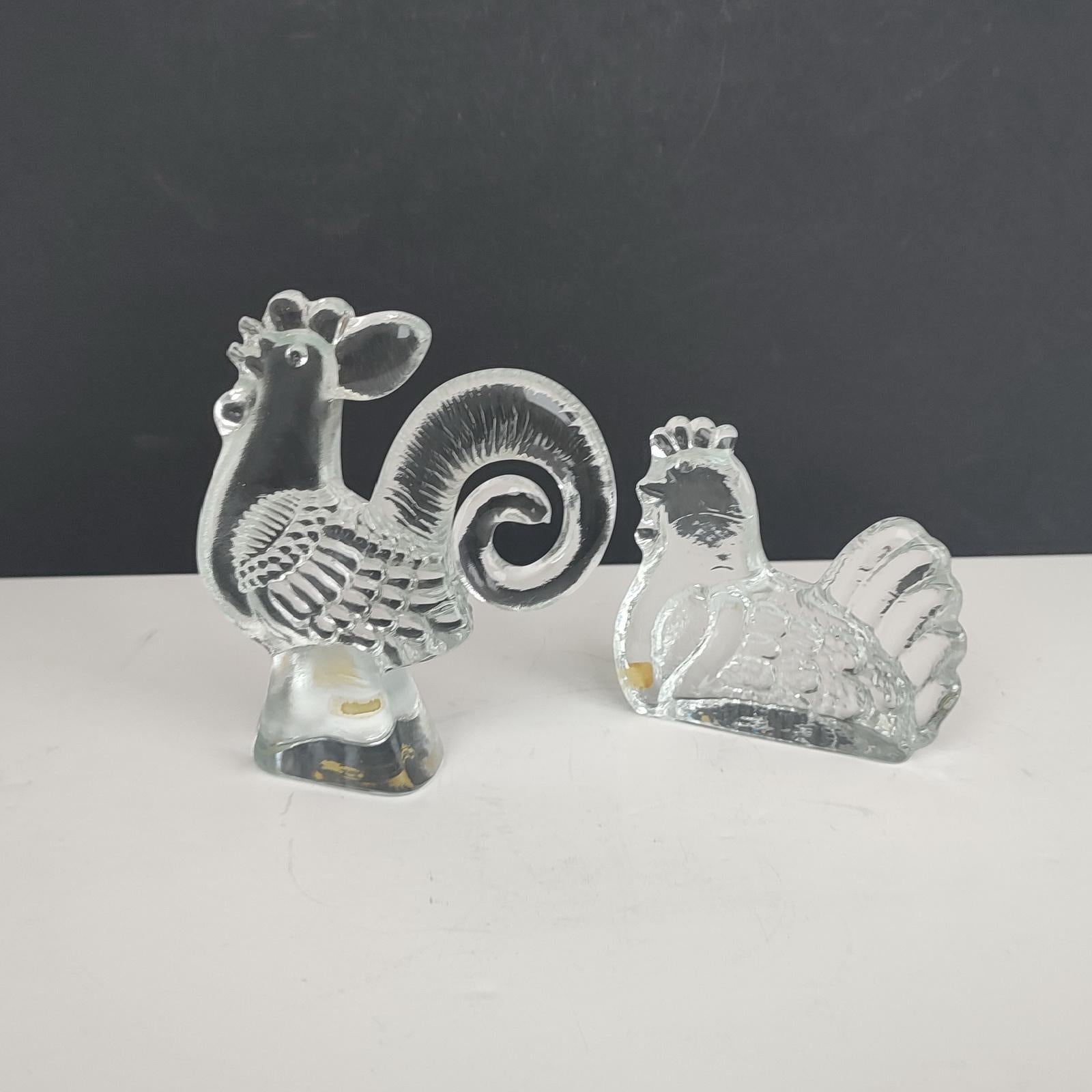 Bertil Vallien - Figurines en verre représentant un coq et une poule, série Zoo, Boda Suède Excellent état - En vente à Bochum, NRW