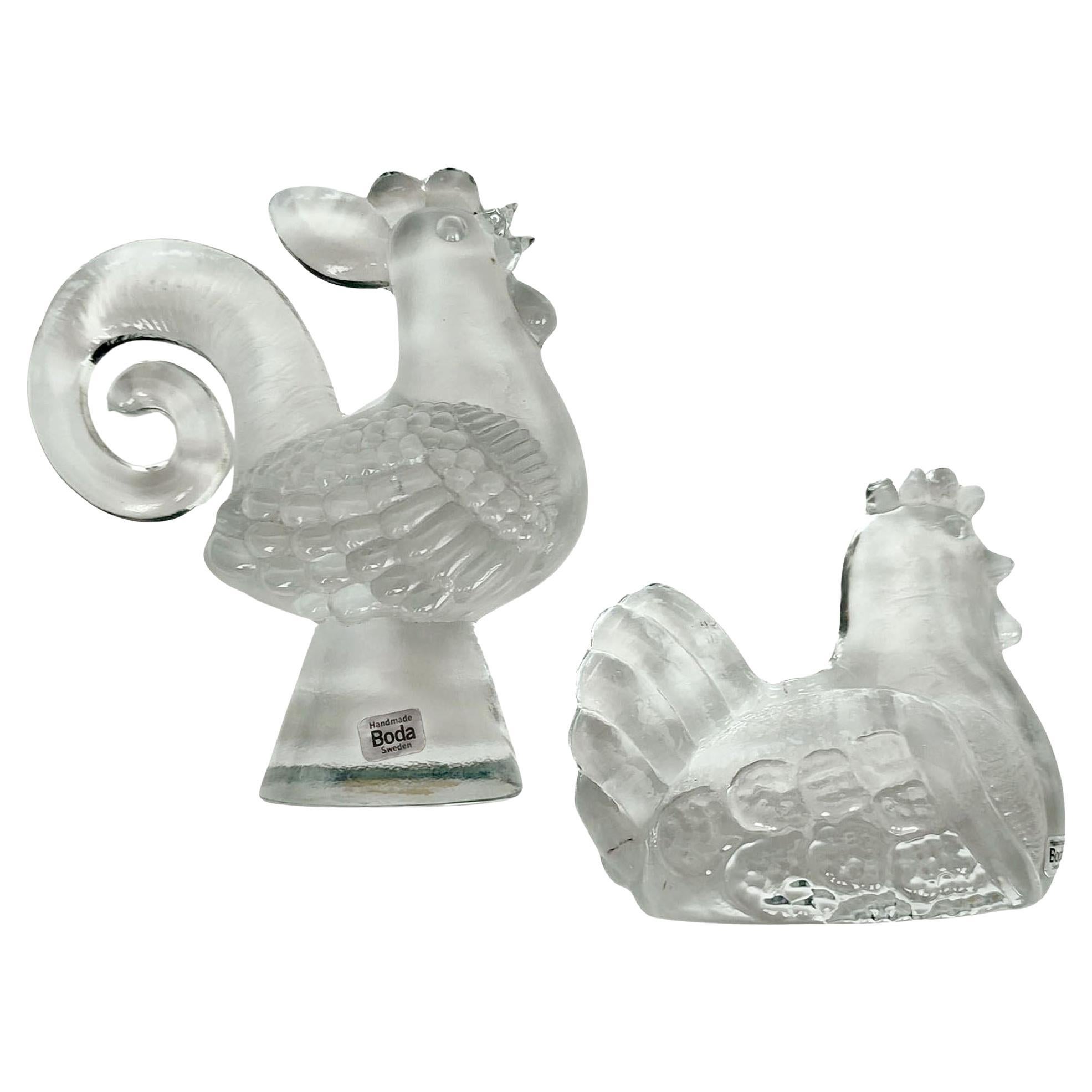 Bertil Vallien - Figurines en verre représentant un coq et une poule, série Zoo, Boda Suède en vente