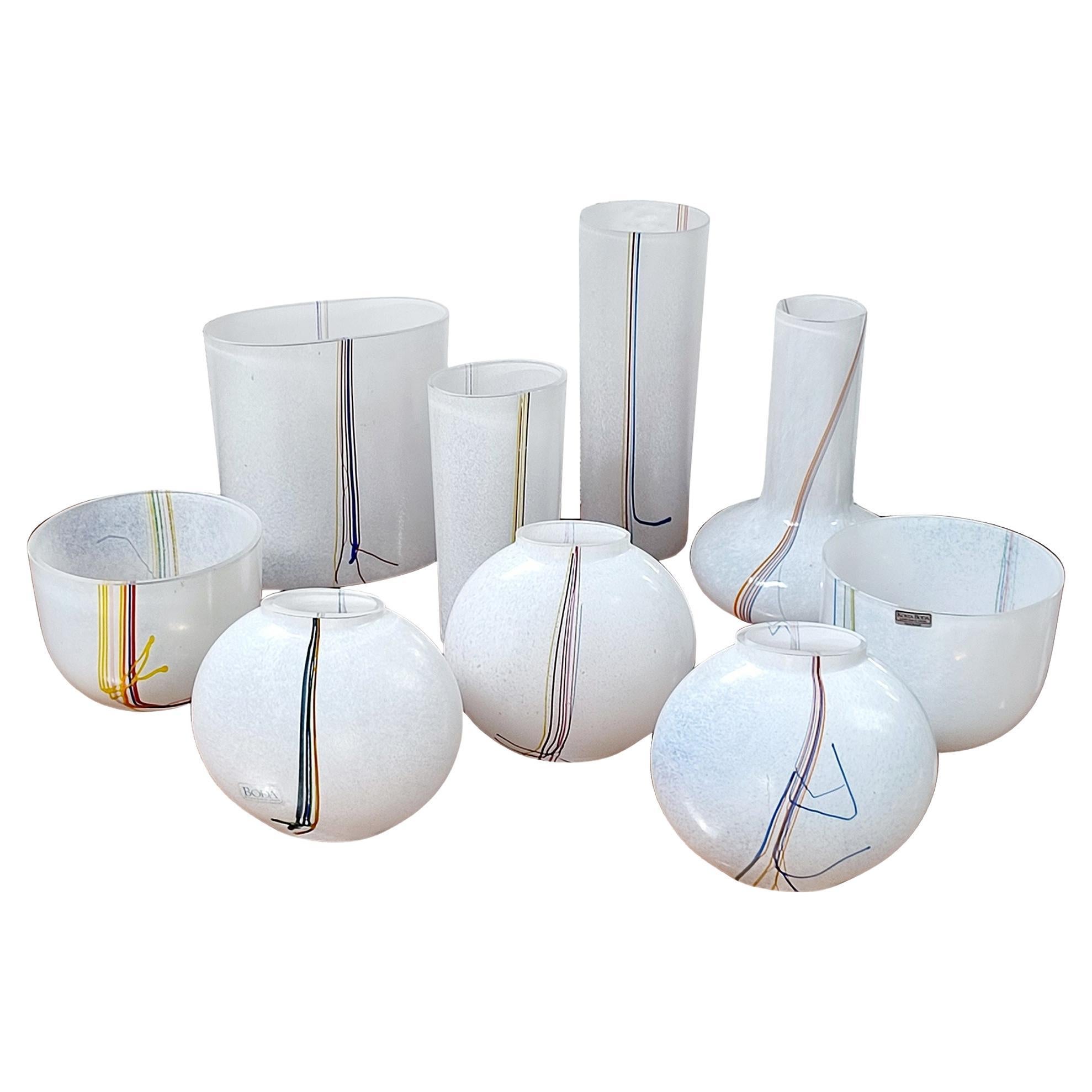 Vasi in vetro di Bertil Vallien, Collezione di nove pezzi, Svezia, metà del secolo scorso.