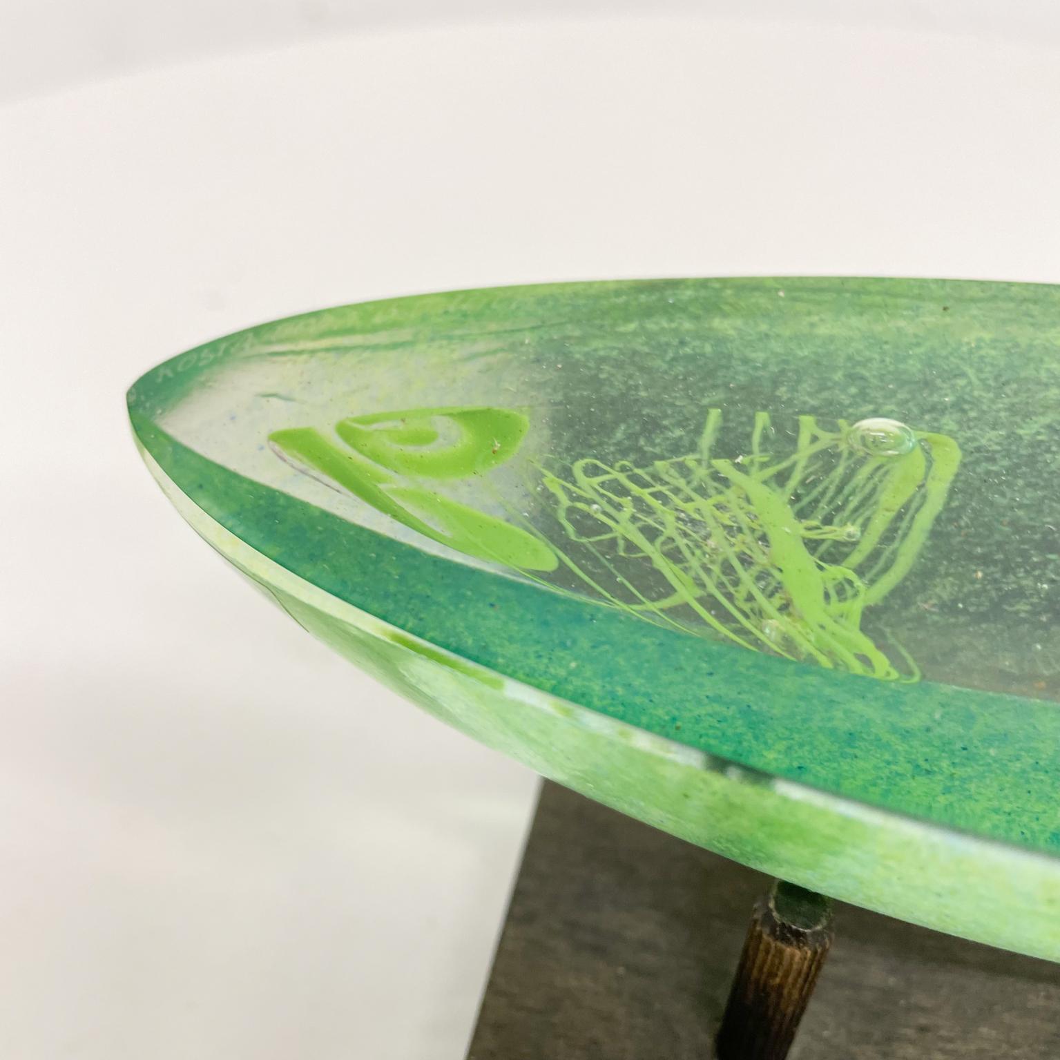 Bertil Vallien Kosta Boda Modern Green Boat with Man Swedish Art Glass Sculpture 3