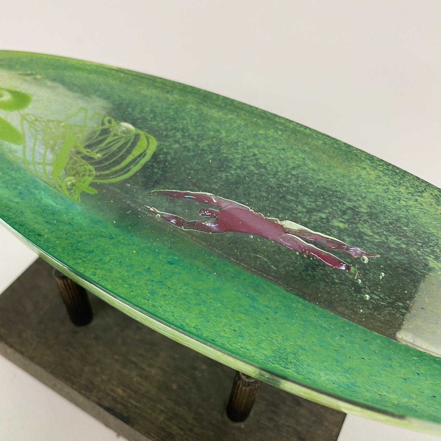 Bertil Vallien Kosta Boda Modern Green Boat with Man Swedish Art Glass Sculpture 1
