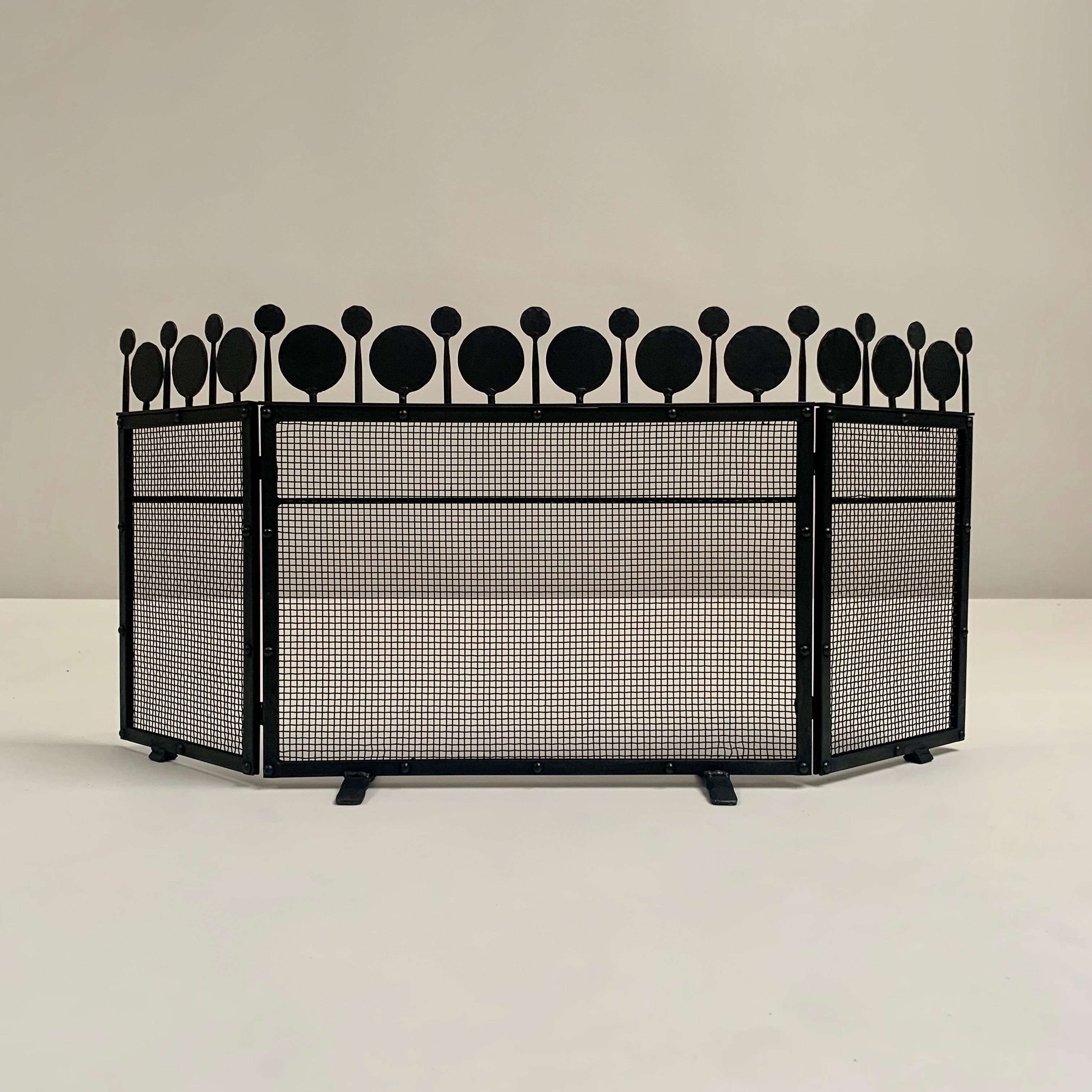 Mid-Century Modern Bertil Vallien Rare Wrought Iron Fire Screen, circa 1960, Sweden For Sale