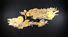 Sculpture murale unique et monumentale en verre et bois de Bertil Vallien, 1966