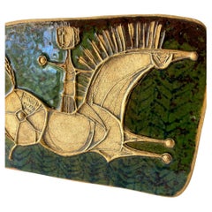 Bertil Vallin Swedish Modernist Ceramic Man on Horse Wall Tile Sculpture