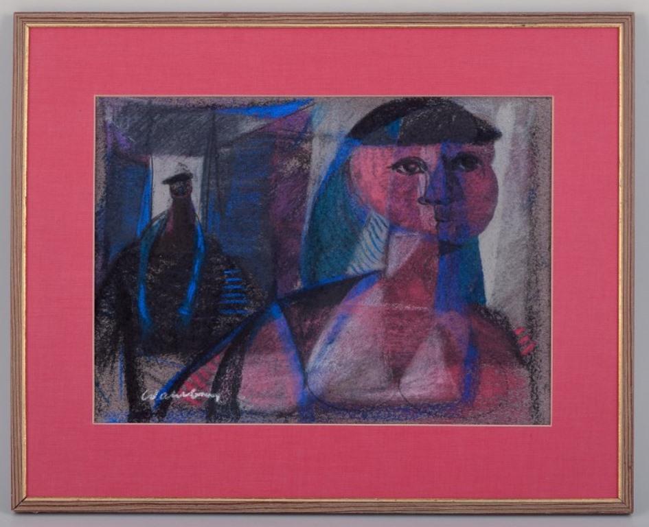 Bertil Wahlberg (1923-1980), artiste suédois répertorié. Pastel sur papier.
Composition figurative dans un style cubiste.
1960s.
Signé.
En parfait état.
Dimensions : 31,9 cm x 22,9 cm : 31,9 cm x 22,9 cm.
Dimensions totales : 43,0 cm x 35,0 cm.
