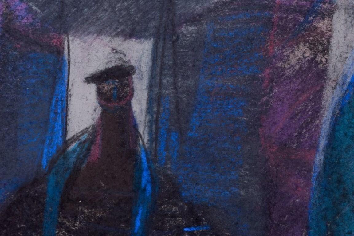 Suédois Bertil Wahlberg, artiste suédois classé Pastel sur papier. Composition figurative en vente