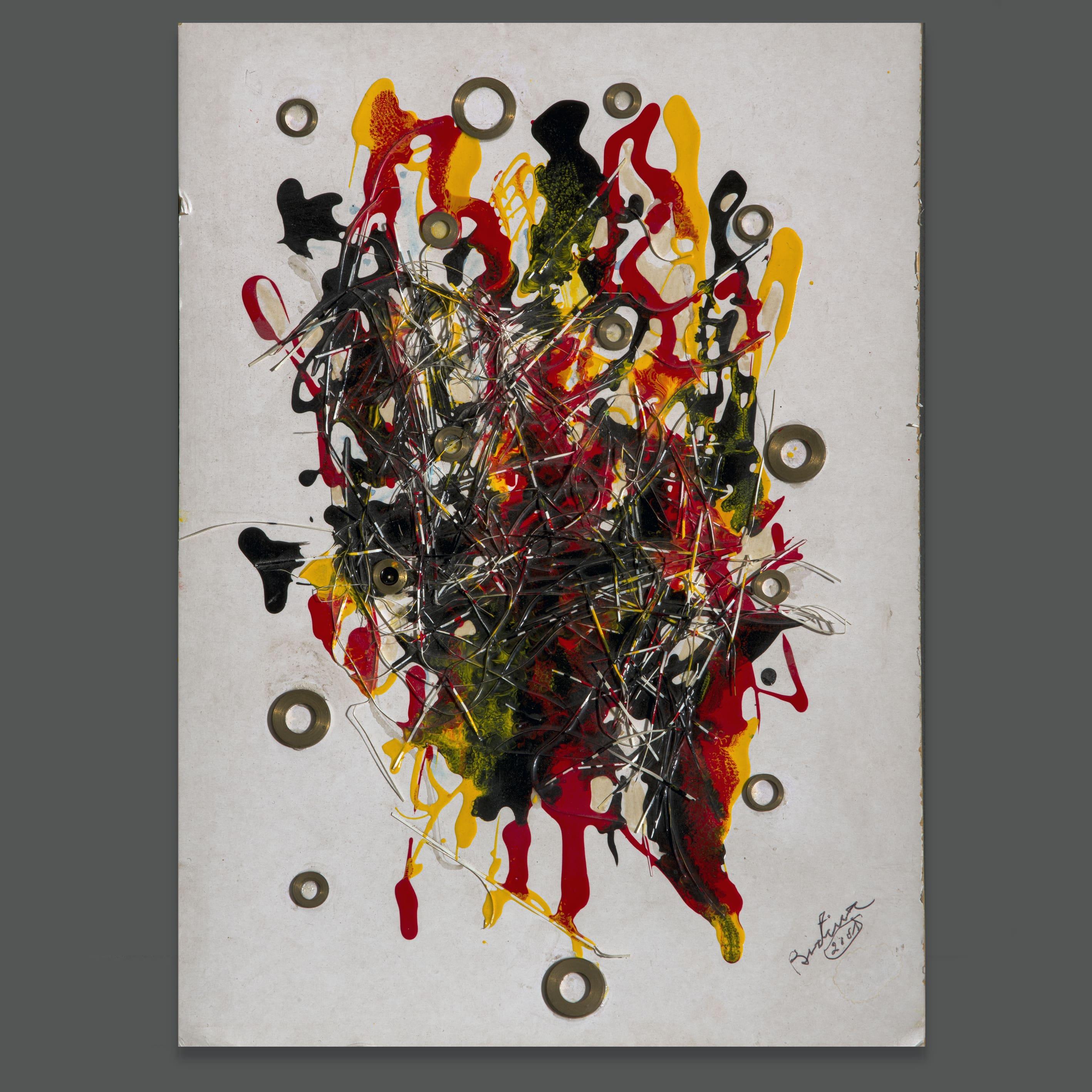 Bertina Lopez Contemporary Signed Date and Inscribed Painting - Beige Abstract Painting by Bertina Lopes