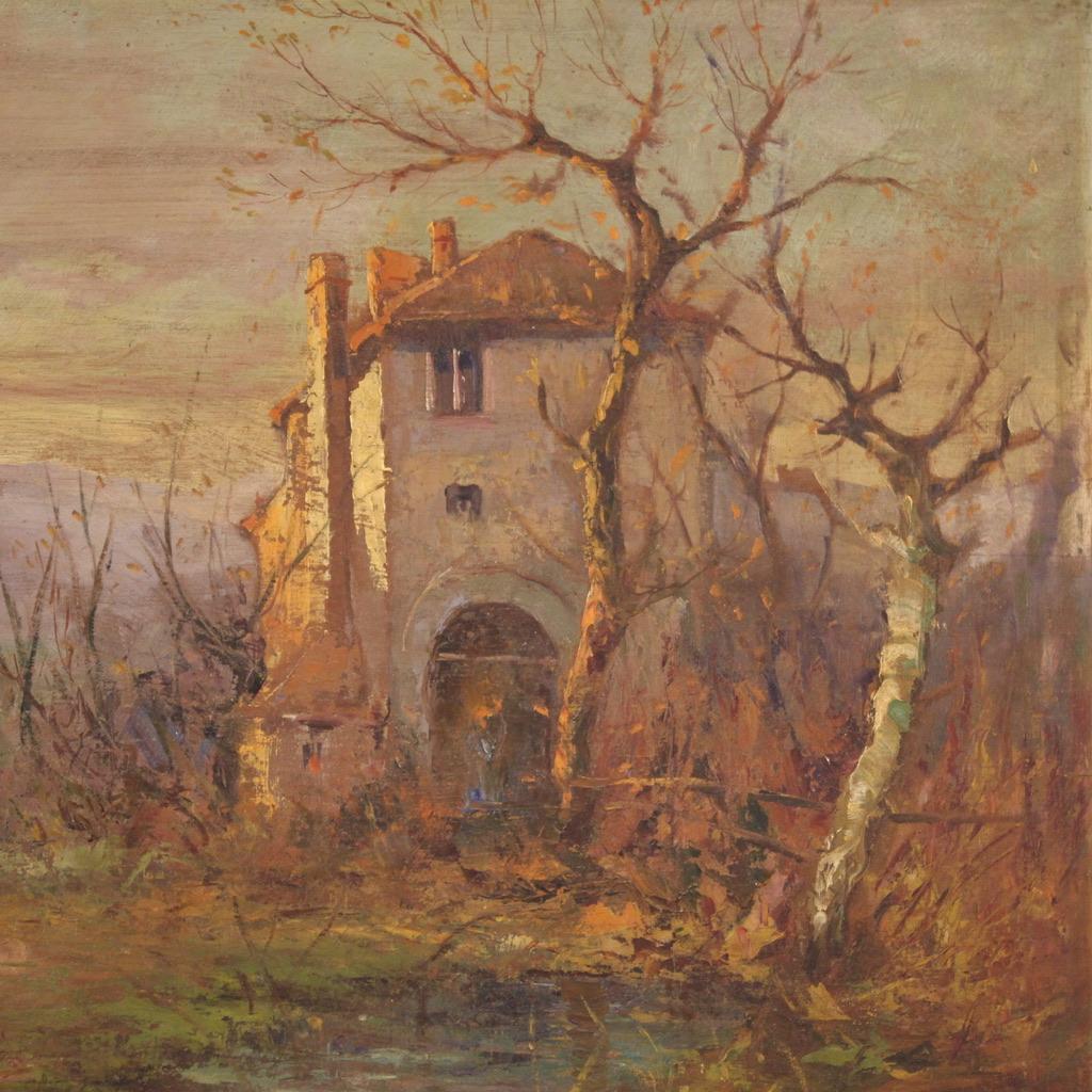 20. Jahrhundert Öl auf Karton Italienisch Signiert B. Ferrari Landschaftsgemälde, 1930 im Angebot 10