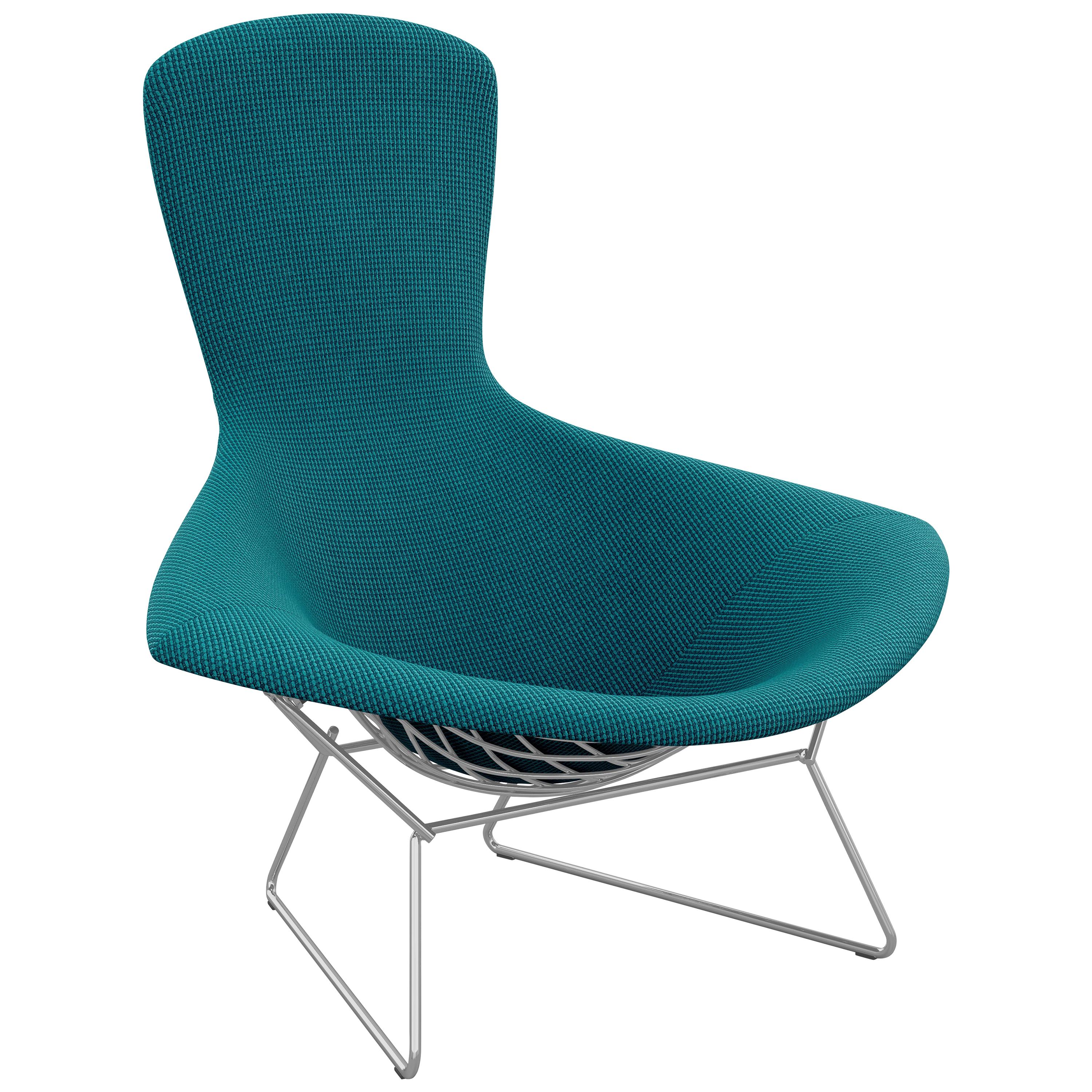 Bertoia Bird Chair in Cato/Blue Upholstery & Satin Chrome Frame For Sale