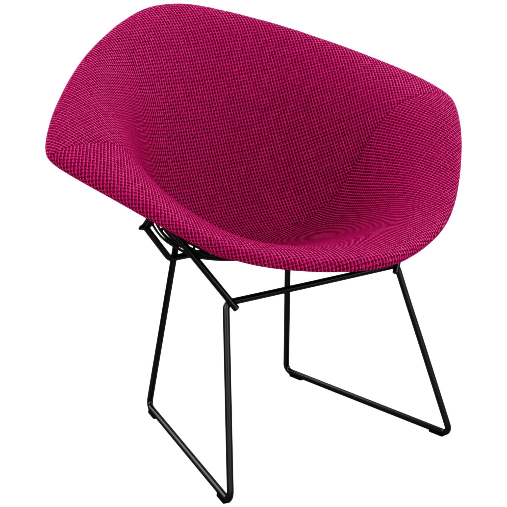 Bertoia Diamond Chair in Cato/Hot Pink Upholstery Full Cover & Black Frame For Sale