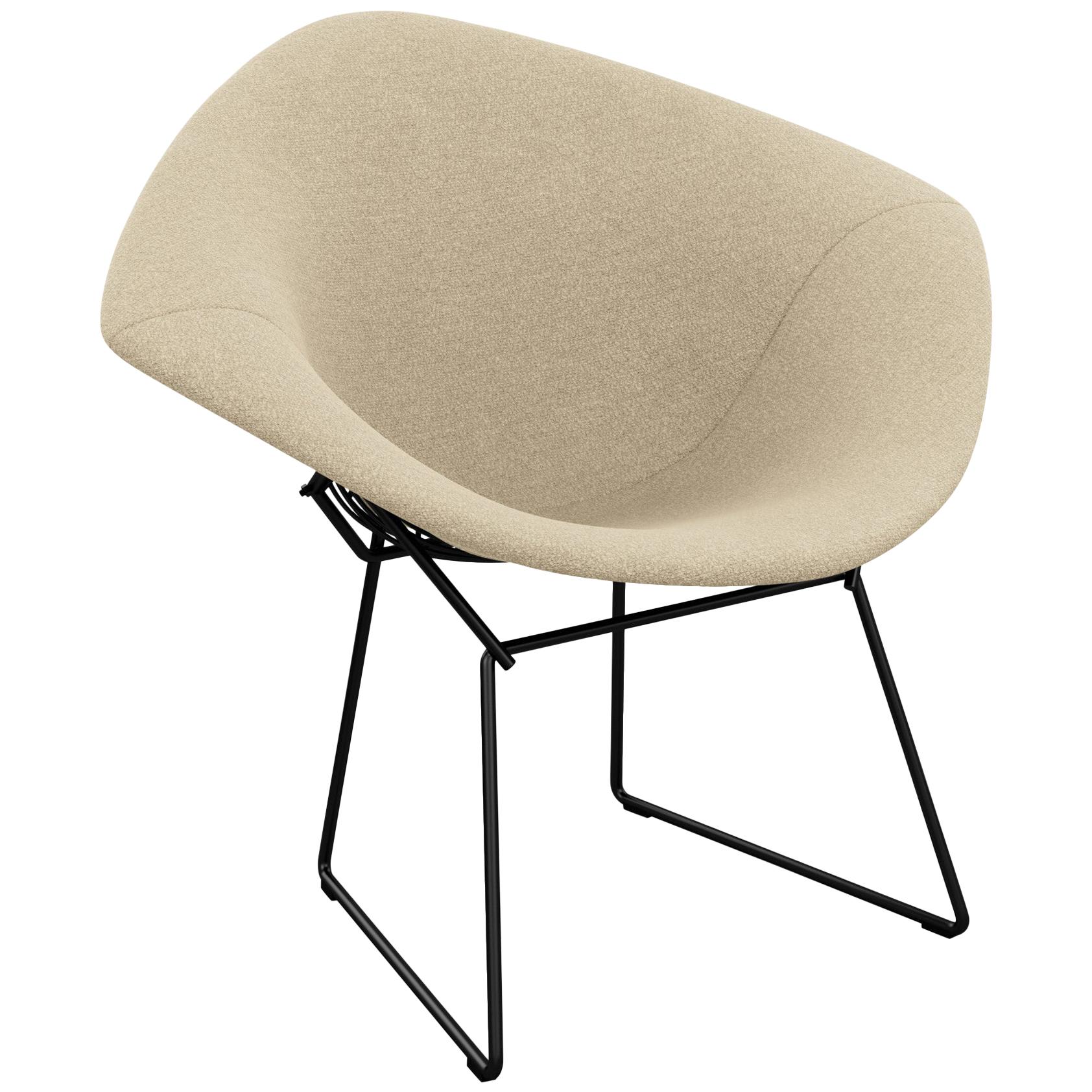 Bertoia Diamond Chair in Classic Boucle/Neutral Full Cover & Black Frame For Sale
