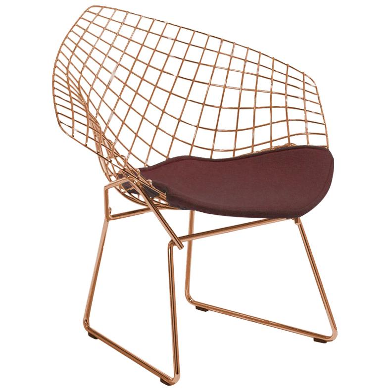 Bertoia Diamond Chair with Knoll Velvet/Wine Seat Pad & Rose Gold Frame For Sale