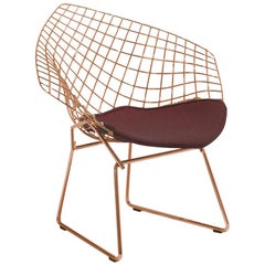 Bertoia Diamond Chair with Knoll Velvet/Wine Seat Pad & Rose Gold Frame