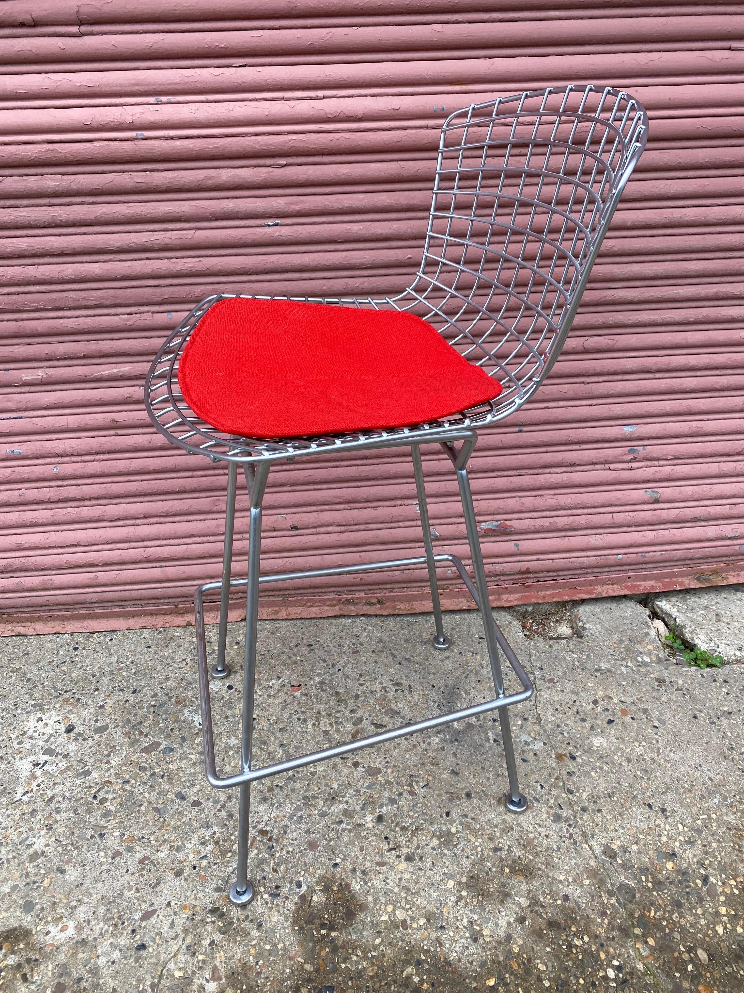 Harry Bertoia for Knoll Satin Chrome Bar Stool from the 1990's. In good shape, little wear on foot rest area in front as seen in photo.