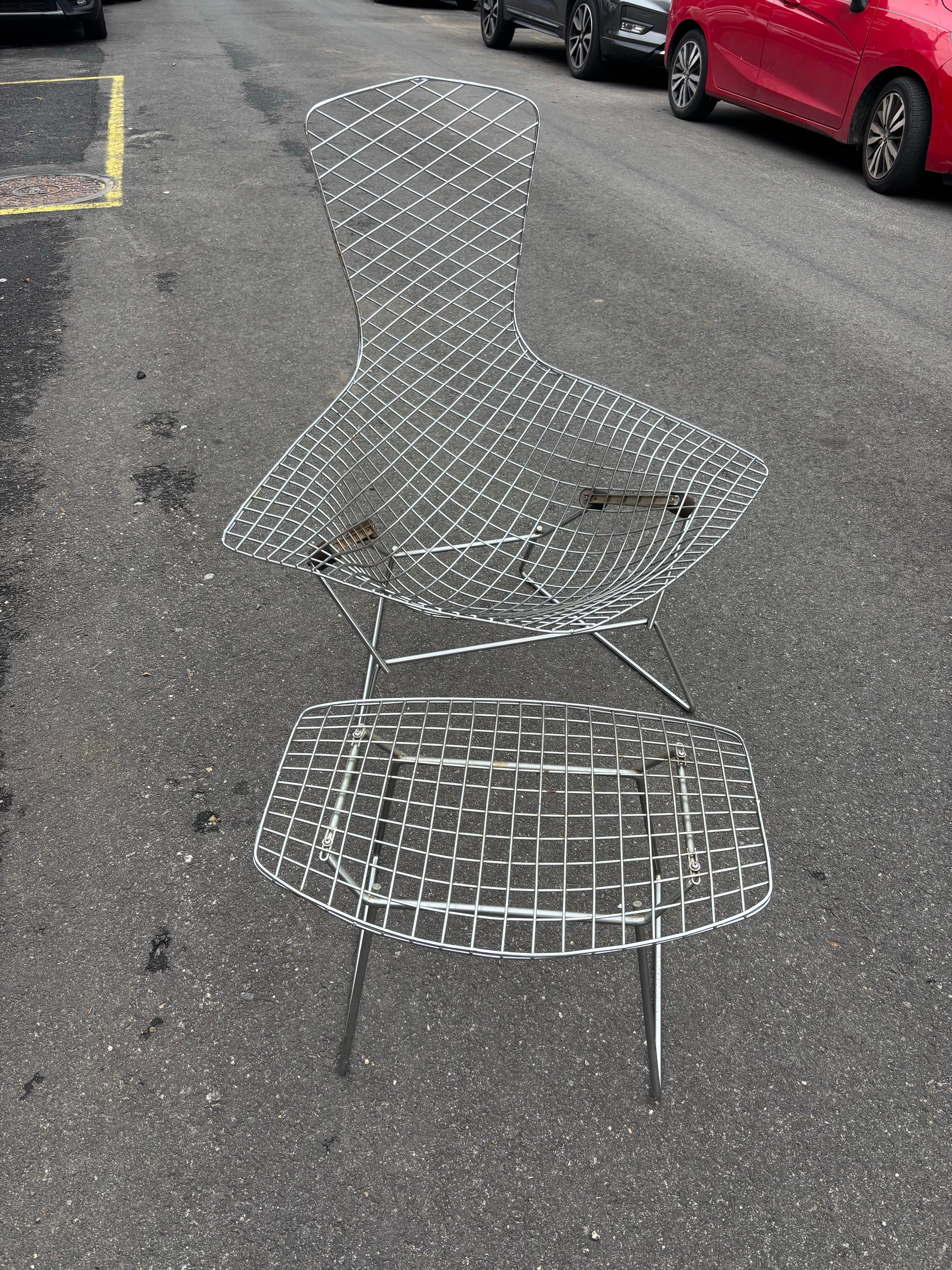 Mid-Century Modern Bertoia for Knoll Bird Chair and Ottoman in Chrome For Sale