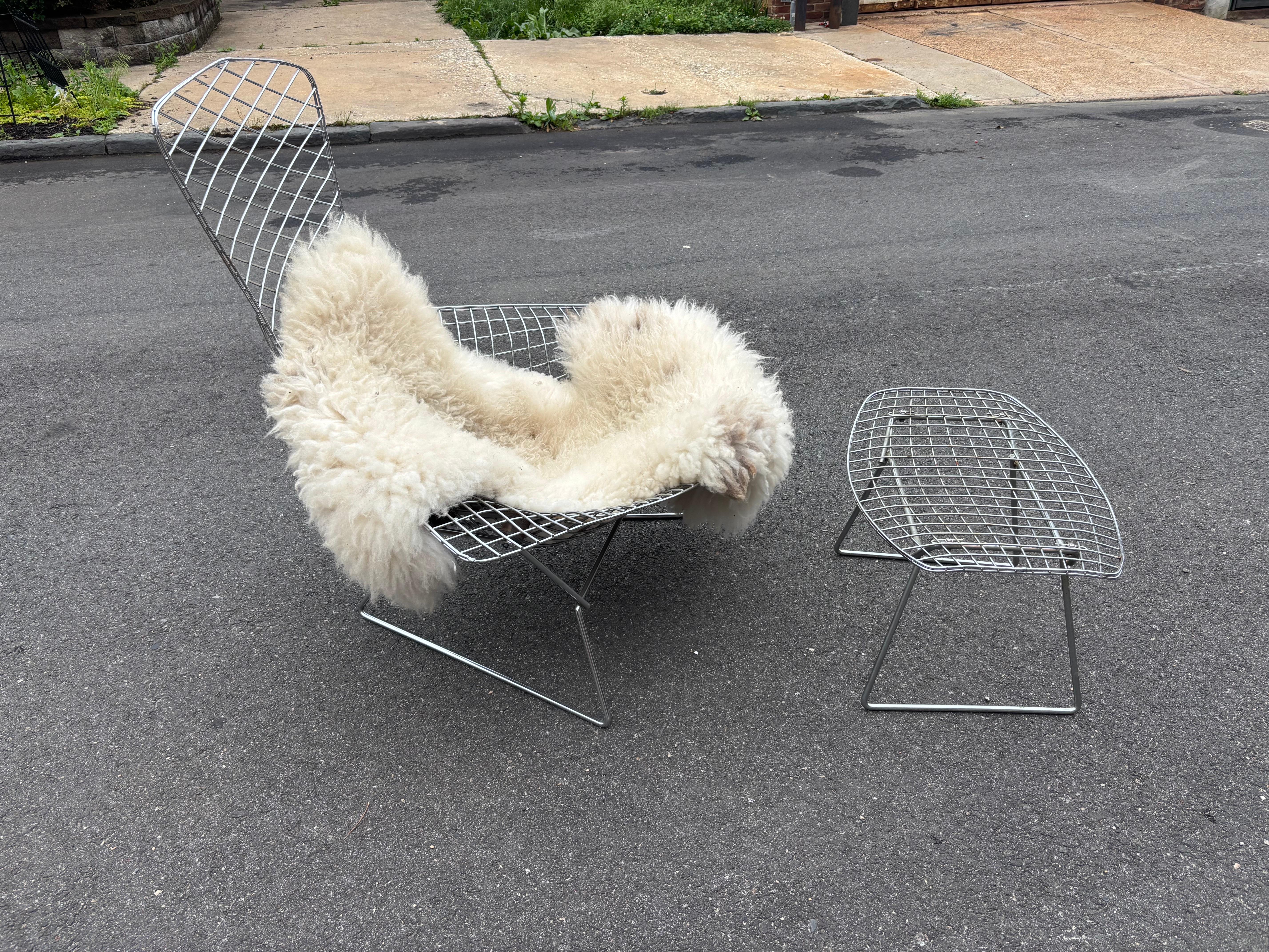 Bertoia for Knoll Bird Chair and Ottoman in Chrome For Sale 1