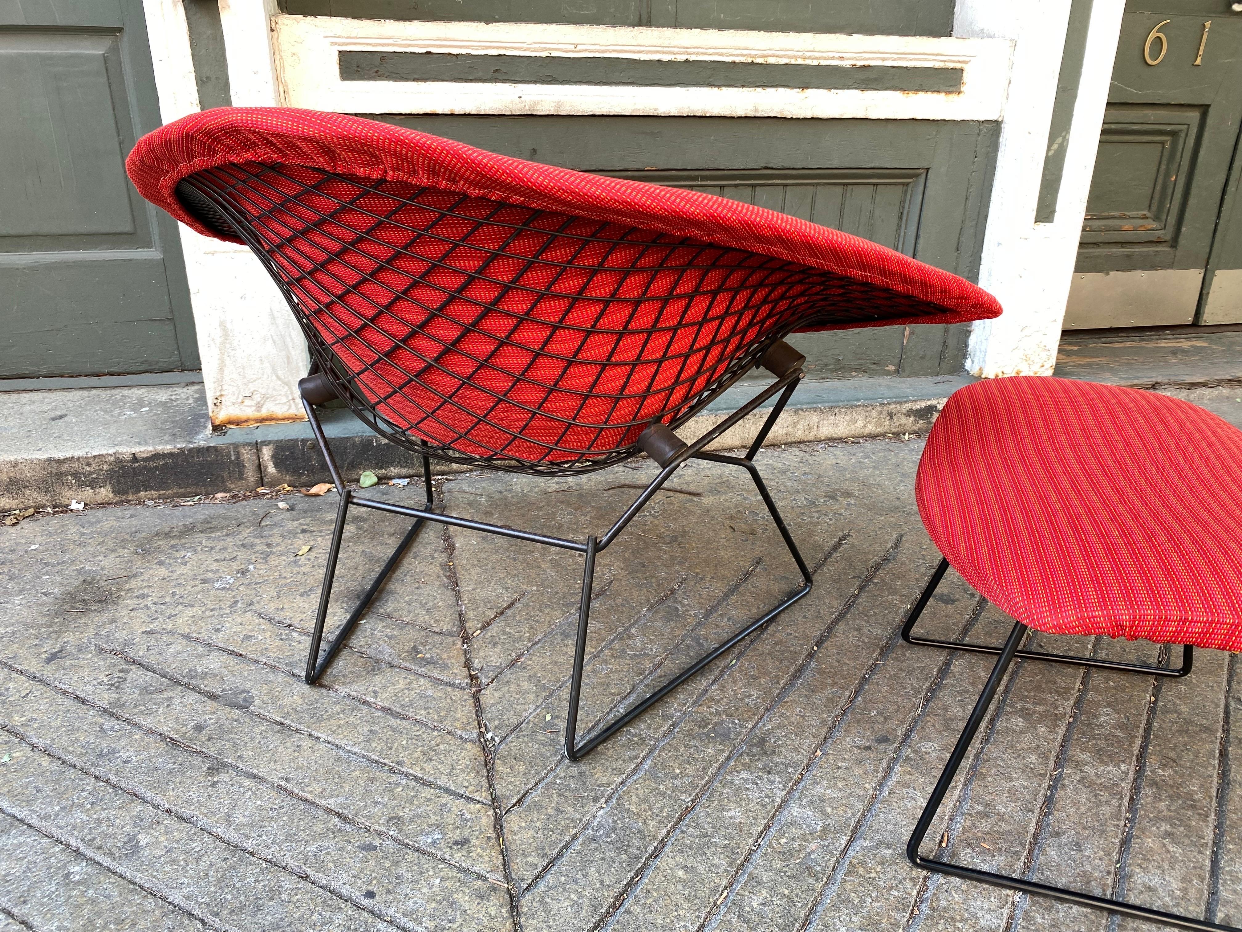 American Bertoia for Knoll Large Diamond Chair and Ottoman with New Knoll Cover! For Sale