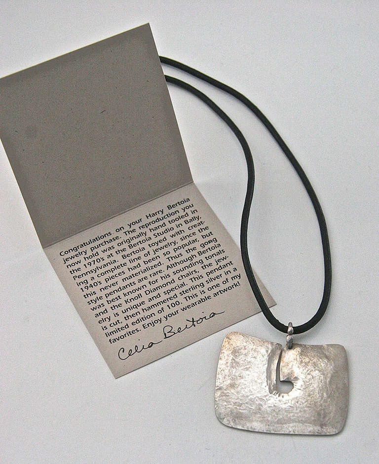 Contemporary Bertoia Foundation Sterling Silver Gong Style Pendant Designed by Harry Bertoia