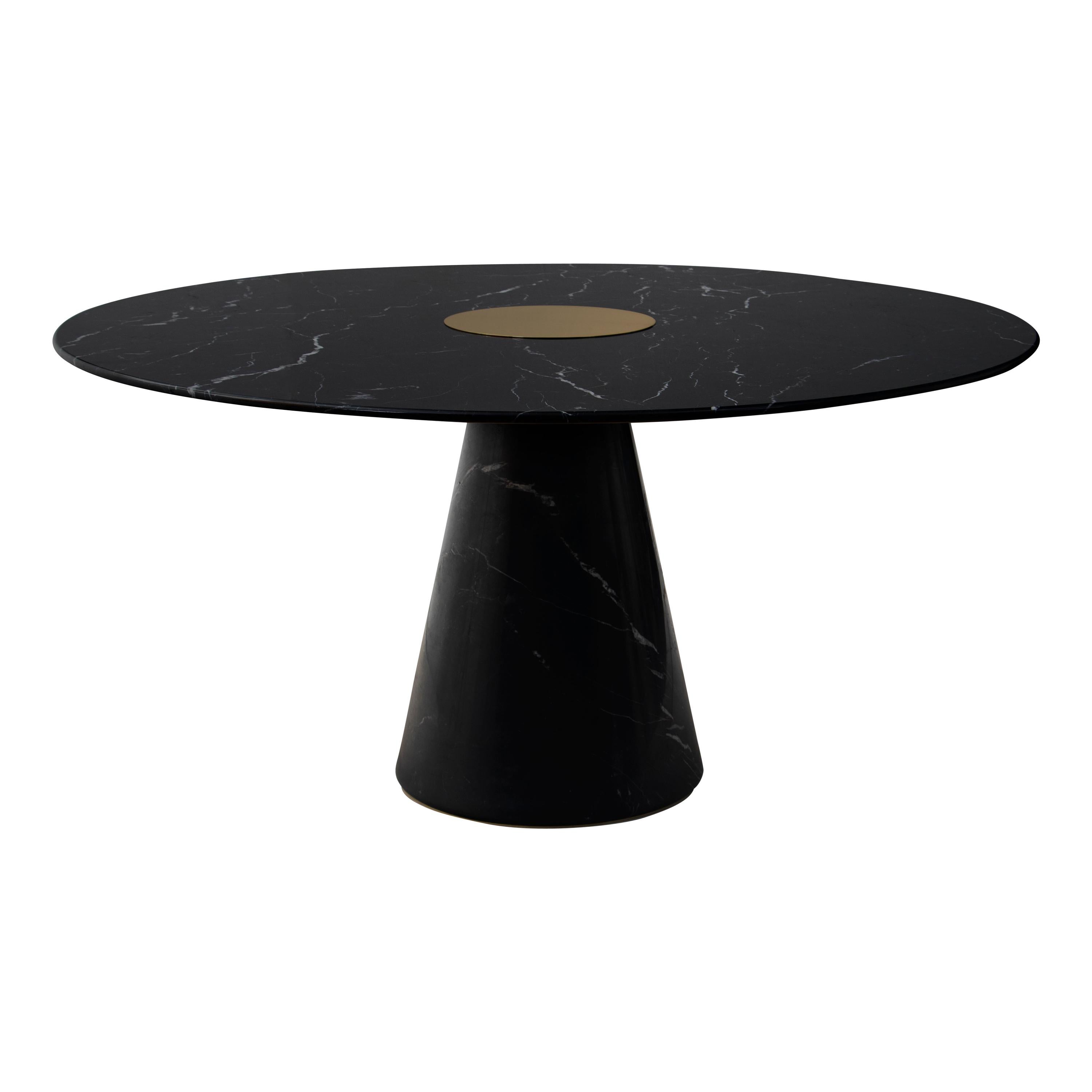 Bertoia Round Dining Table in Polished Nero Marquina Marble For Sale