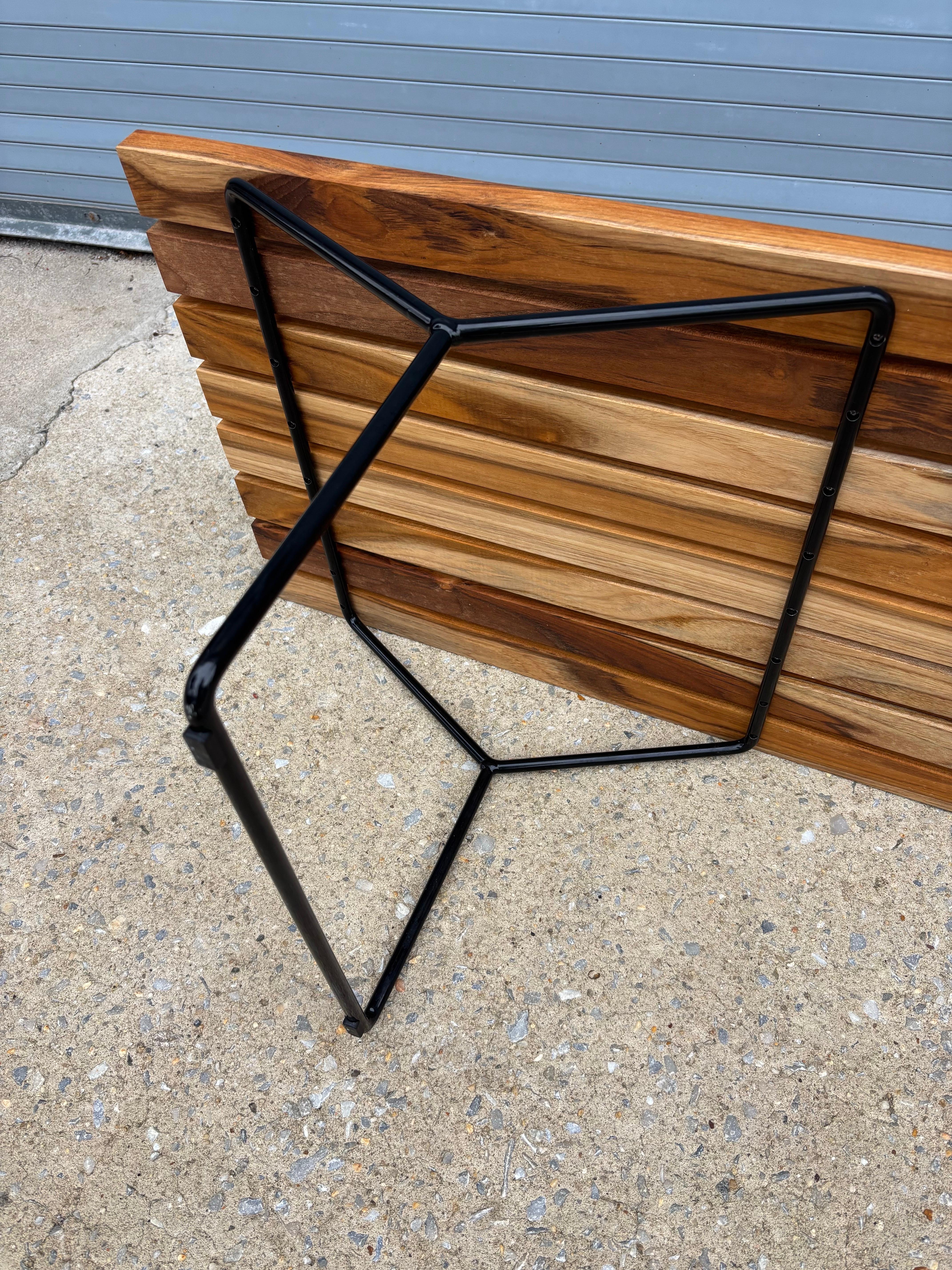 Contemporary Bertoia Teak and Black Metal Bench For Sale
