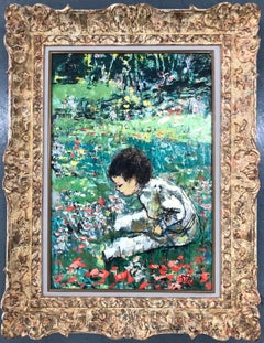 Boy In The Landscape Smelling Flowers