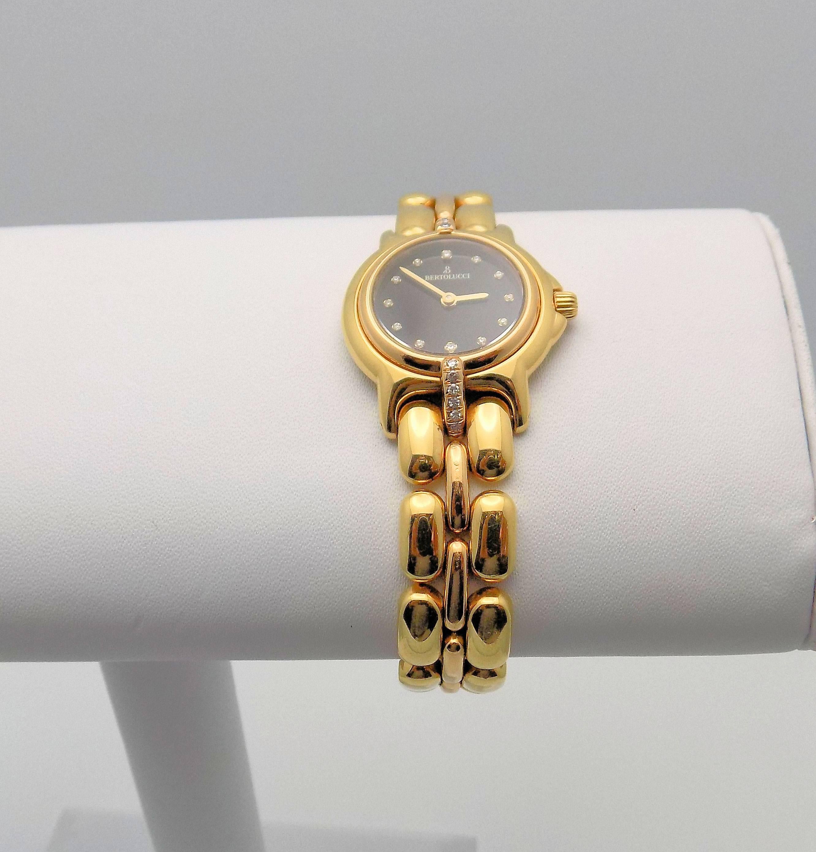 Round Cut Bertolucci Ladies Yellow Gold Diamond Pulchra Wristwatch For Sale