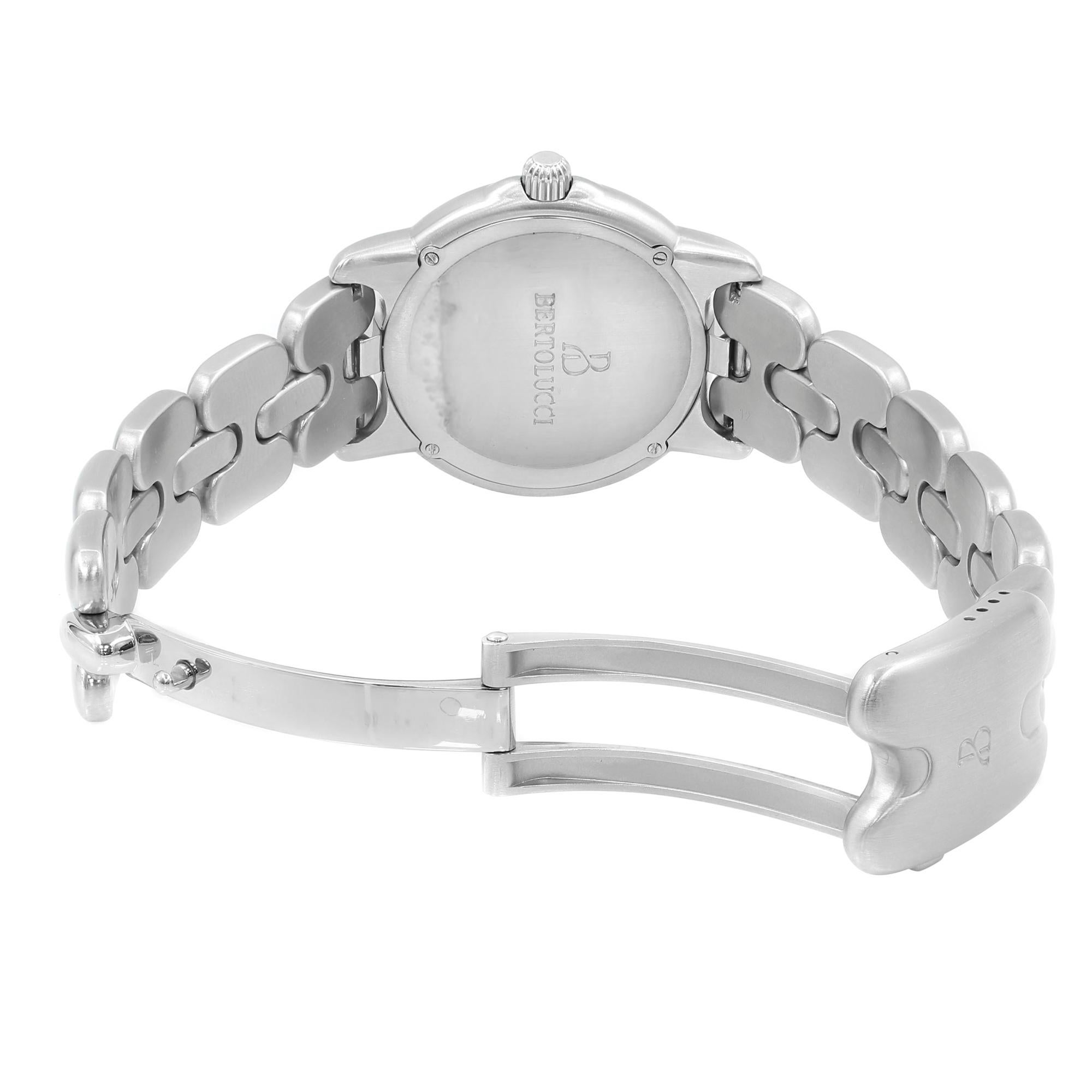 Bertolucci Pulchra Date Steel Silver Arabic Dial Quartz Unisex Watch In Good Condition In New York, NY