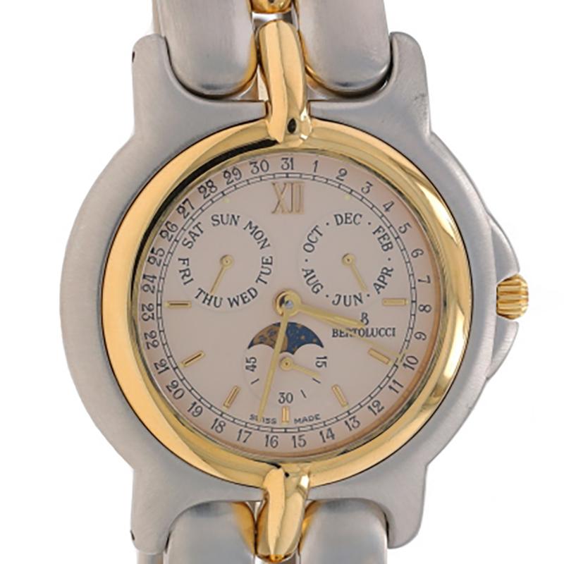 Bertolucci Pulchra Moonphase Ladies Wristwatch 225805549 Steel & Gold 18k Quartz In Good Condition In Greensboro, NC