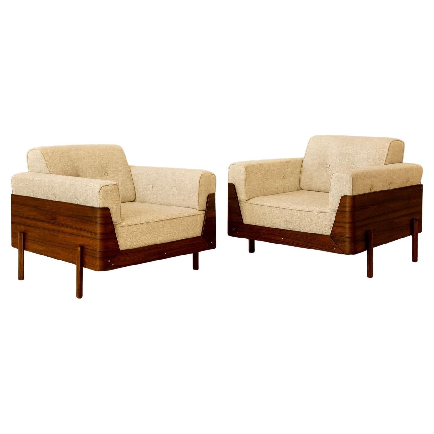 Bertomeu. Coppia di poltrone, 1950 circa. Wood, metallo e pelle