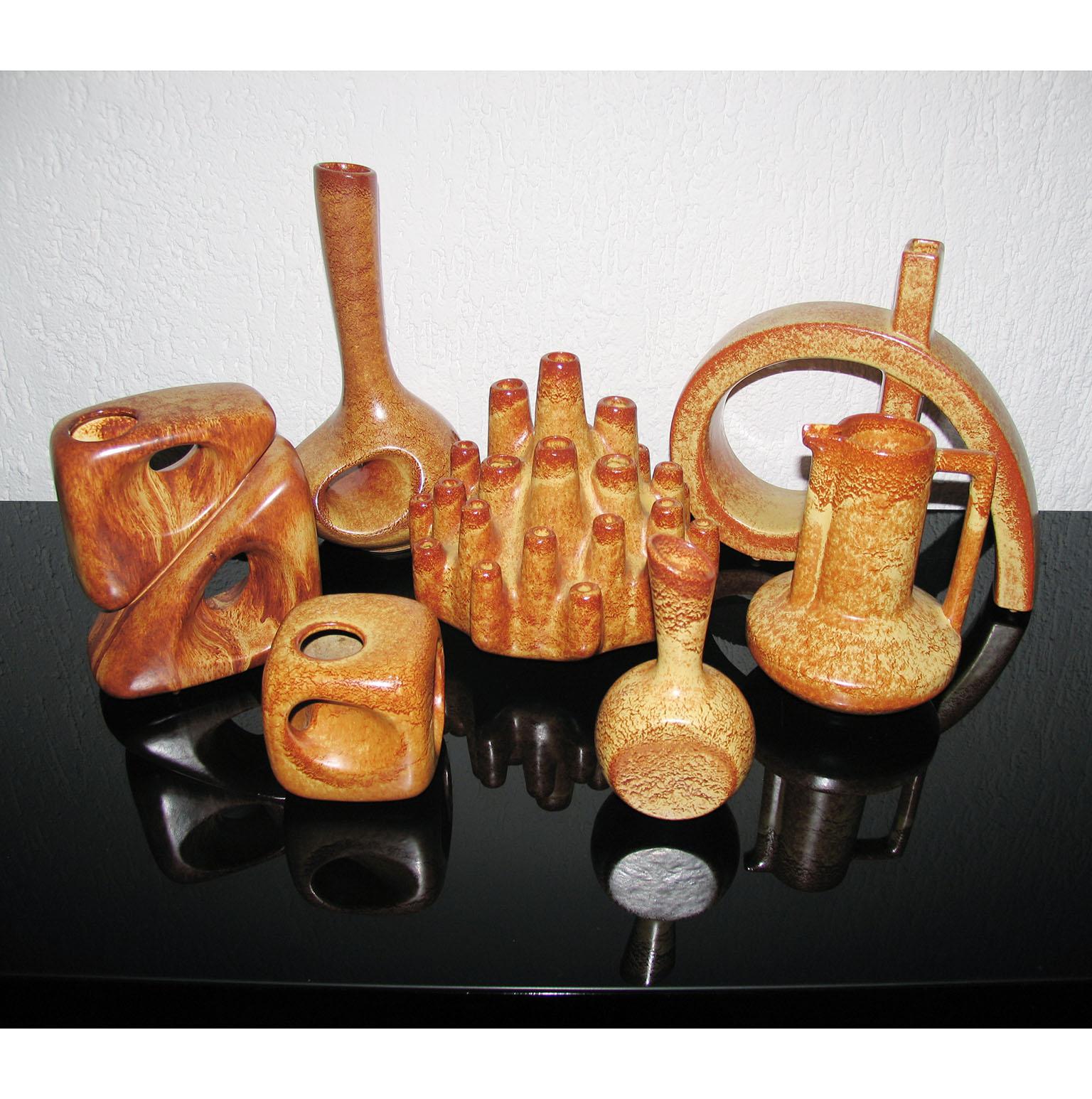 Mid-Century Modern Bertoncello Ceramiche Collection of 7 Italian Glazed Ceramic Vases, Robert Rigon For Sale