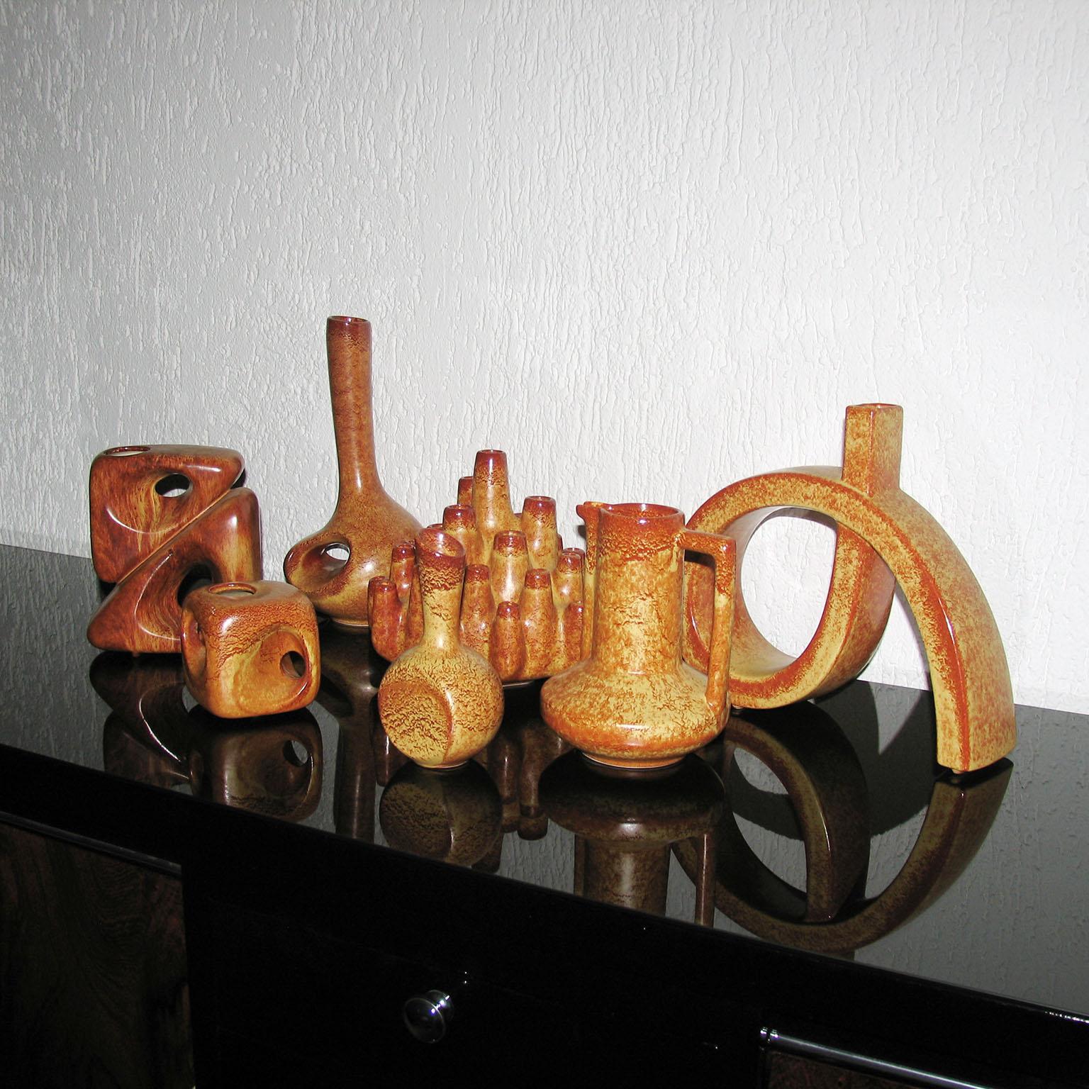 Late 20th Century Bertoncello Ceramiche Collection of 7 Italian Glazed Ceramic Vases, Robert Rigon For Sale