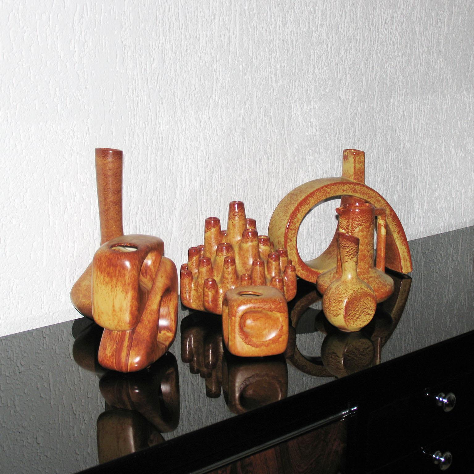 Bertoncello Ceramiche Collection of 7 Italian Glazed Ceramic Vases, Robert Rigon For Sale 1